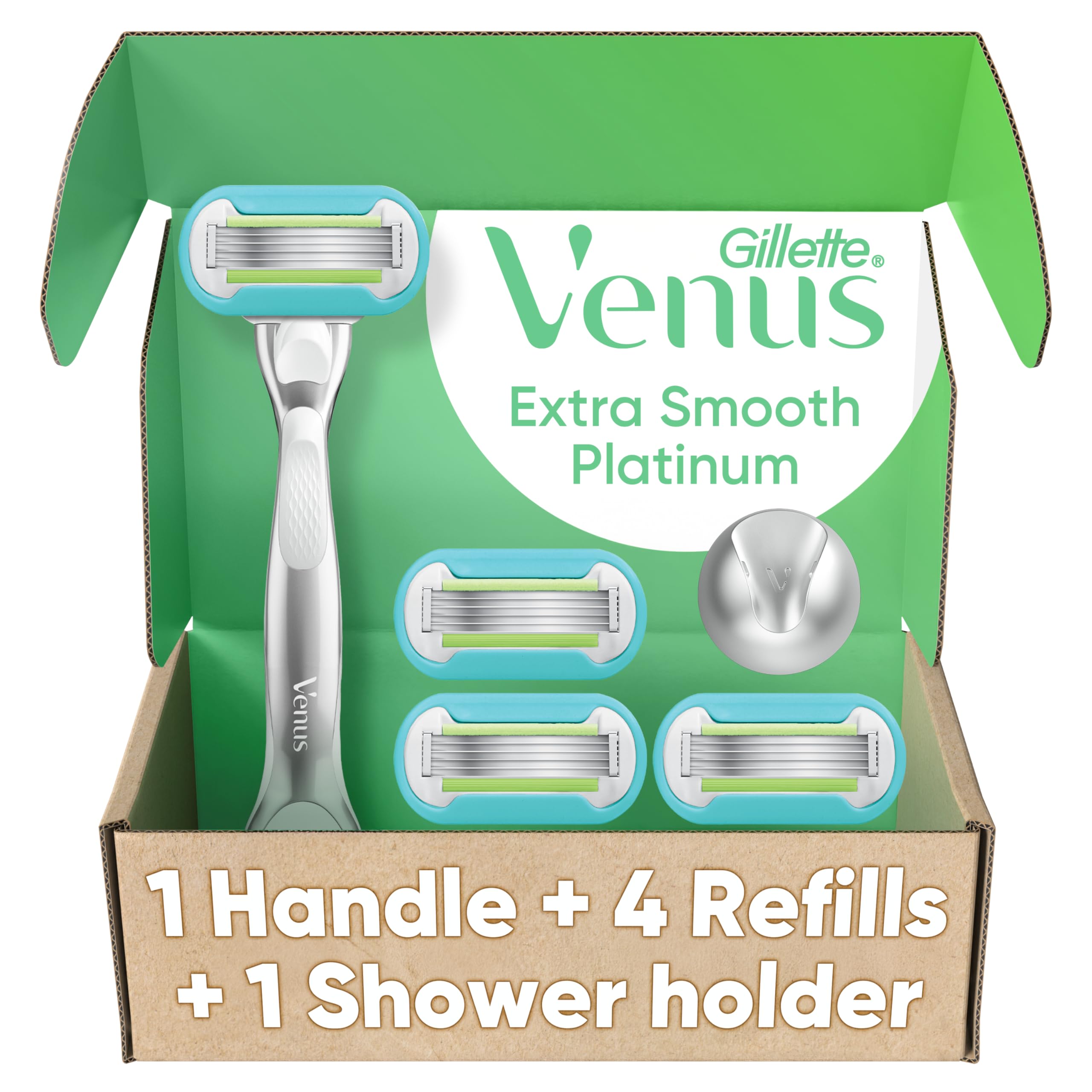 Gillette Venus Razor Blades for Women, Platinum Extra Smooth Razors, 5-Blade Cartridges, 1 Handle + 4 Refills + Shower Holder 🍁 All In One Marketplace Canada
