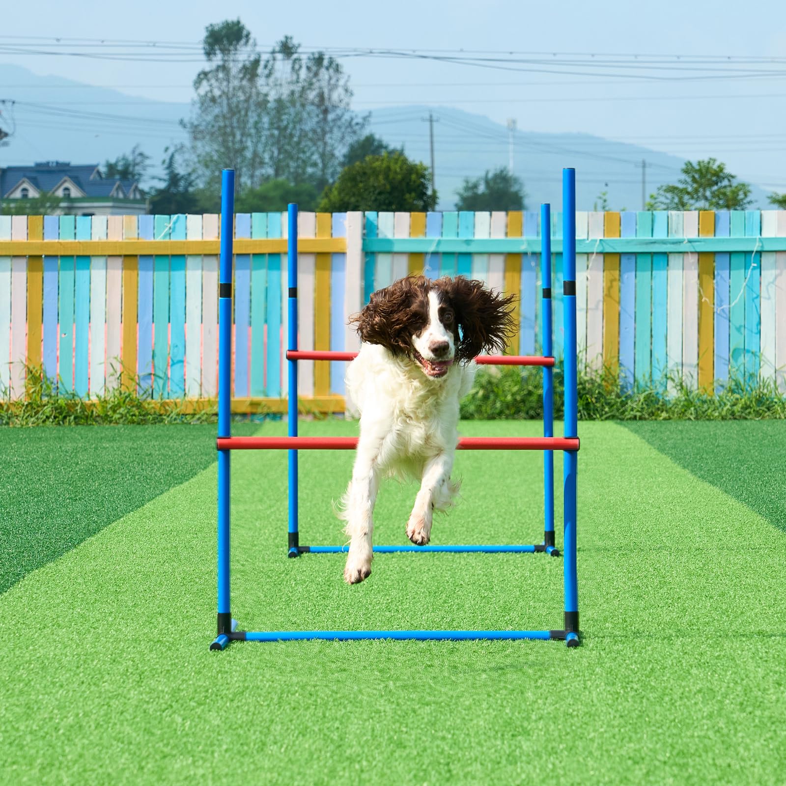 VEVOR Dog Agility Training Equipment, 7 PCS Set Upgrade w/Adjustable High Hurdles,6 Weave Poles,2 Tunnels,Jump Ring,Pause Box, Whistle,Foldable Bowl,Puppy Obstacle Course Kit w/ 3 Bags 🍁 All In One Marketplace Canada