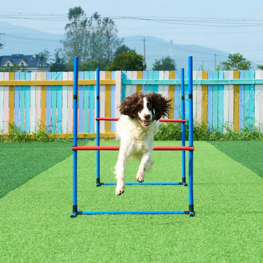 VEVOR Dog Agility Training Equipment, 7 PCS Set Upgrade w/Adjustable High Hurdles,6 Weave Poles,2 Tunnels,Jump Ring,Pause Box, Whistle,Foldable Bowl,Puppy Obstacle Course Kit w/ 3 Bags 🍁 All In One Marketplace Canada