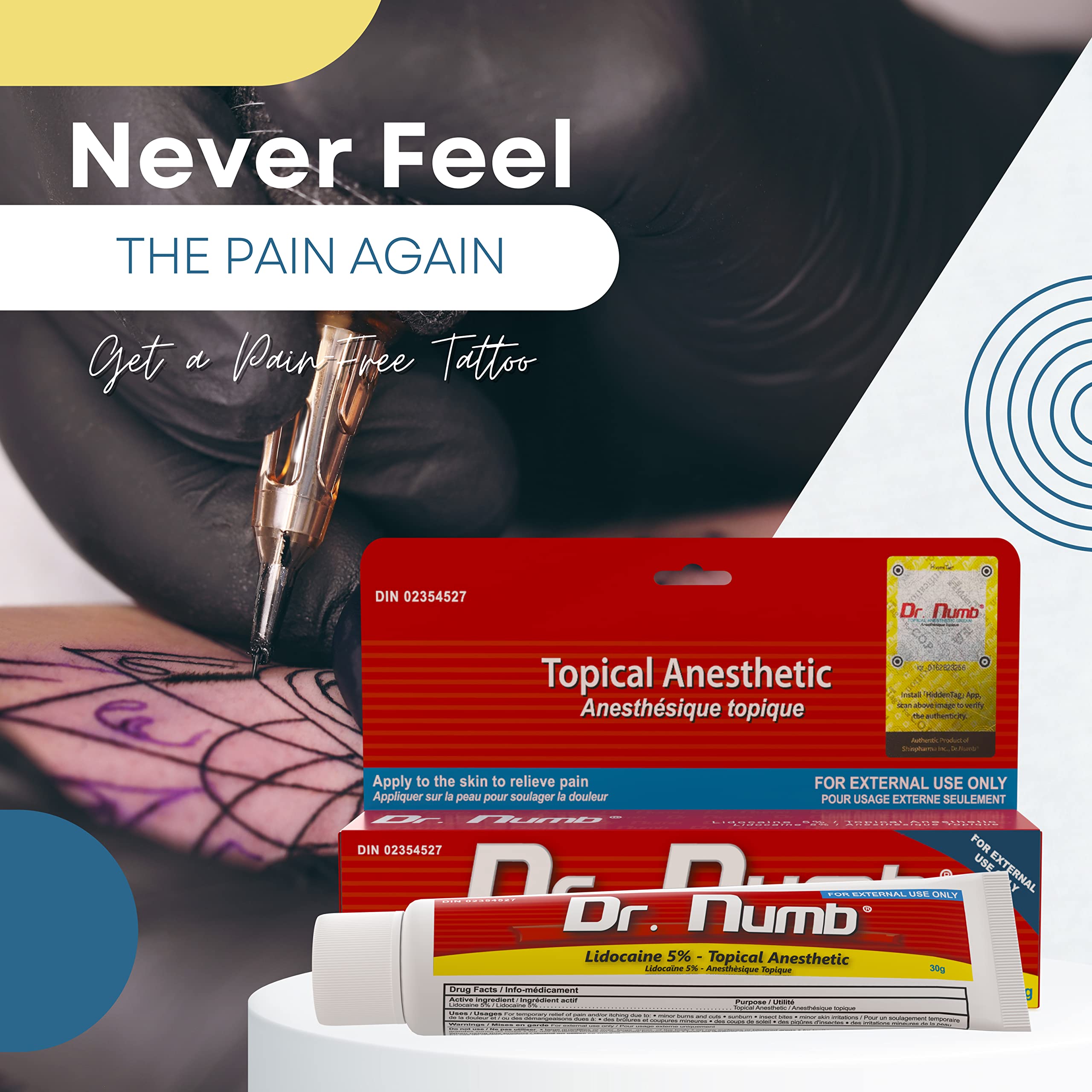 Dr. Numb Tattoo Numbing Cream 5% Lidocaine Extra Strength Topical Anesthetic Cream with Vitamin E, Fast-Acting Pain Relief for Tattoos, Piercing, Microneedling, Waxing, Injections – 30 g 🍁 All In One Marketplace Canada