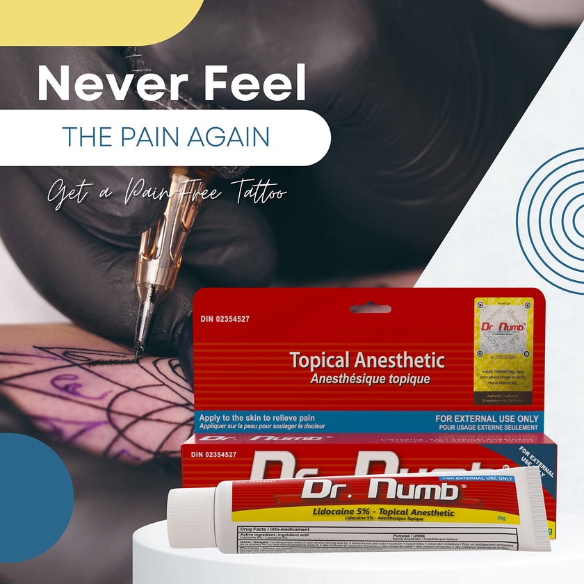 Dr. Numb Tattoo Numbing Cream 5% Lidocaine Extra Strength Topical Anesthetic Cream with Vitamin E, Fast-Acting Pain Relief for Tattoos, Piercing, Microneedling, Waxing, Injections – 30 g 🍁 All In One Marketplace Canada