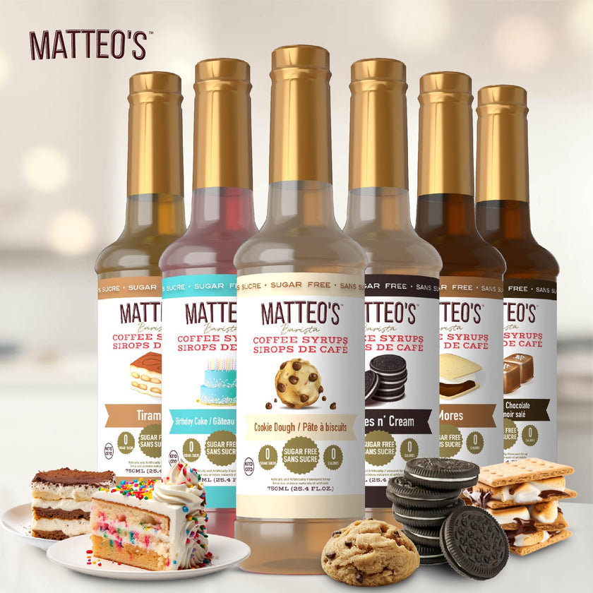 Matteo's Barista Style Sugar-Free Coffee Syrup, 6 Flavour Dessert Variety Pack, Zero Calories and Sugar, Keto-Friendly Coffee Syrups, Delicious Flavoured Coffee Syrup - 25.4 oz Syrup Bottles 🍁 All In One Marketplace Canada
