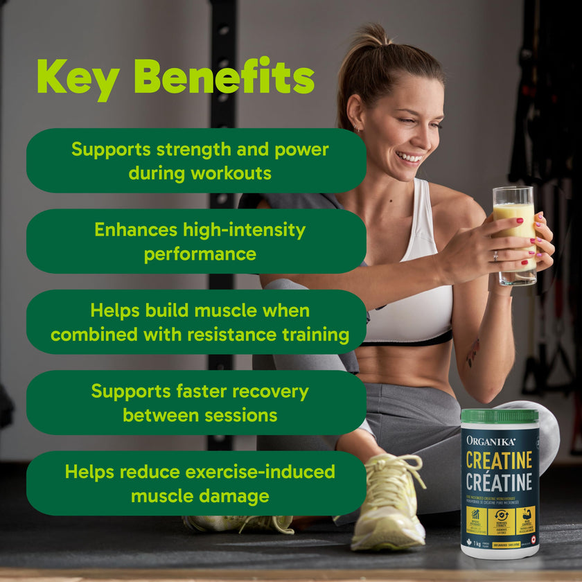 Organika Canadian-Made Creatine Powder - Pure Micronized Creatine Monohydrate - NSF Certified - Supports Strength, Muscle, Recovery and Performance for Men and Women - Unflavoured - 1KG, 200 servings 🍁 All In One Marketplace Canada