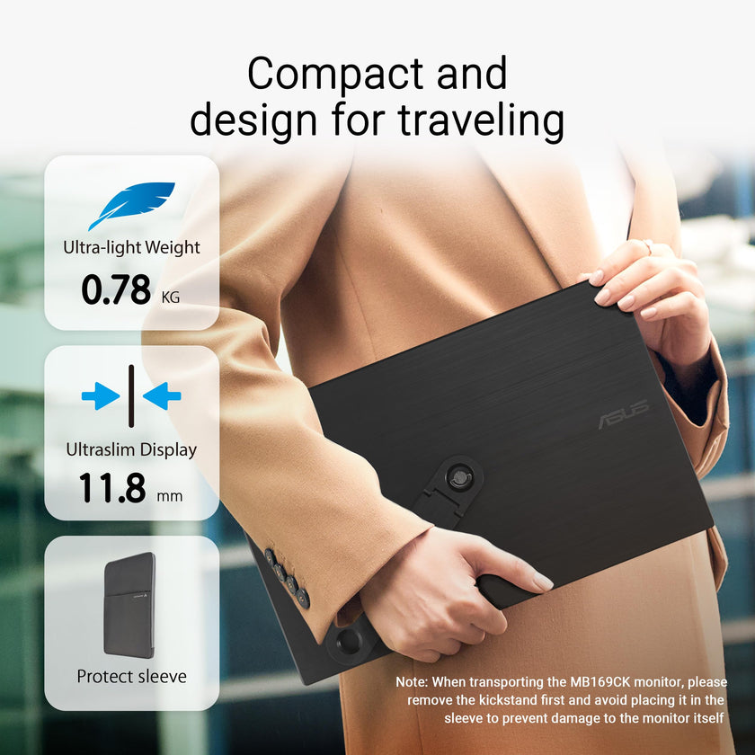 ASUS ZenScreen 15.6” Portable Monitor for Laptop (MB169CK) - Dual USB-C, Mini-HDMI, Plug & Play External Screen for Travel Dual Setup, Full HD, IPS, Anti-Glare Surface, 360° Kickstand, 3yr Warranty 🍁 All In One Marketplace Canada