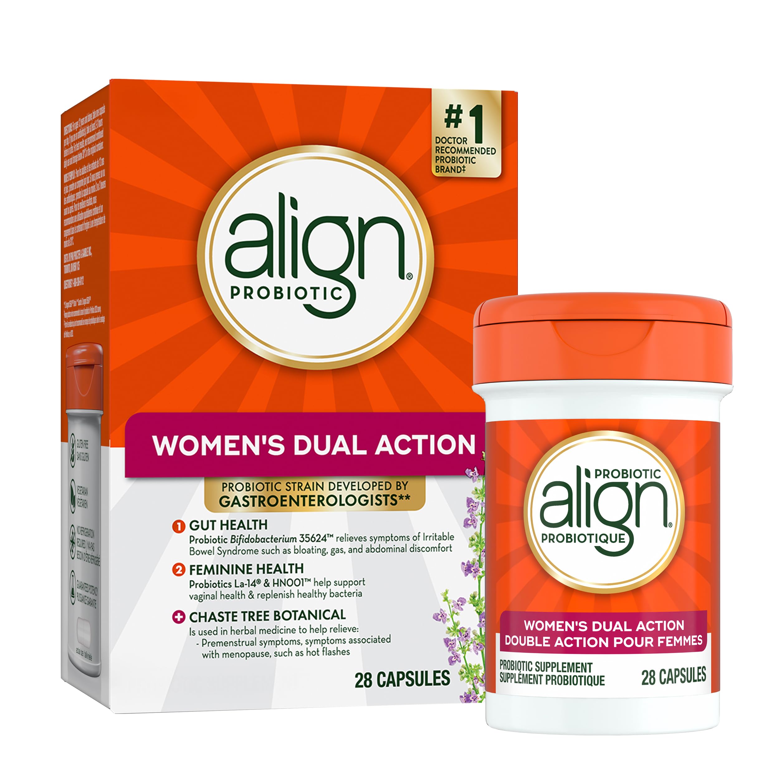 Align Probiotic, Women's Dual Action, Multi-Strain Probiotic, with Chaste Tree, Soothes Occasional Abdominal Discomfort, Gas, Bloating, 28 Capsules 🍁 All In One Marketplace Canada