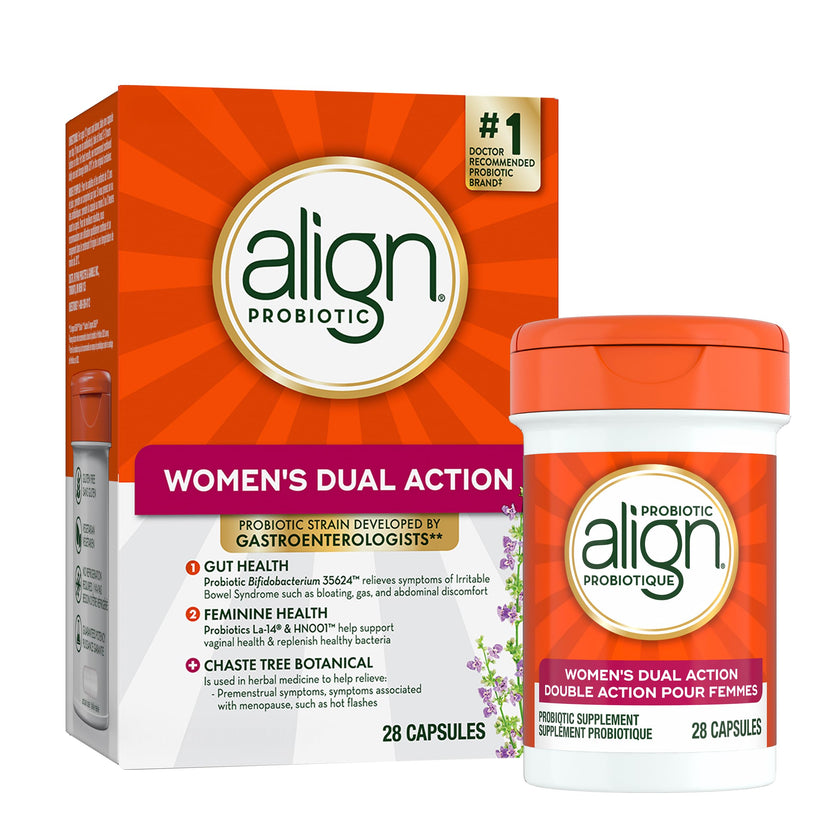 Align Probiotic, Women's Dual Action, Multi-Strain Probiotic, with Chaste Tree, Soothes Occasional Abdominal Discomfort, Gas, Bloating, 28 Capsules 🍁 All In One Marketplace Canada