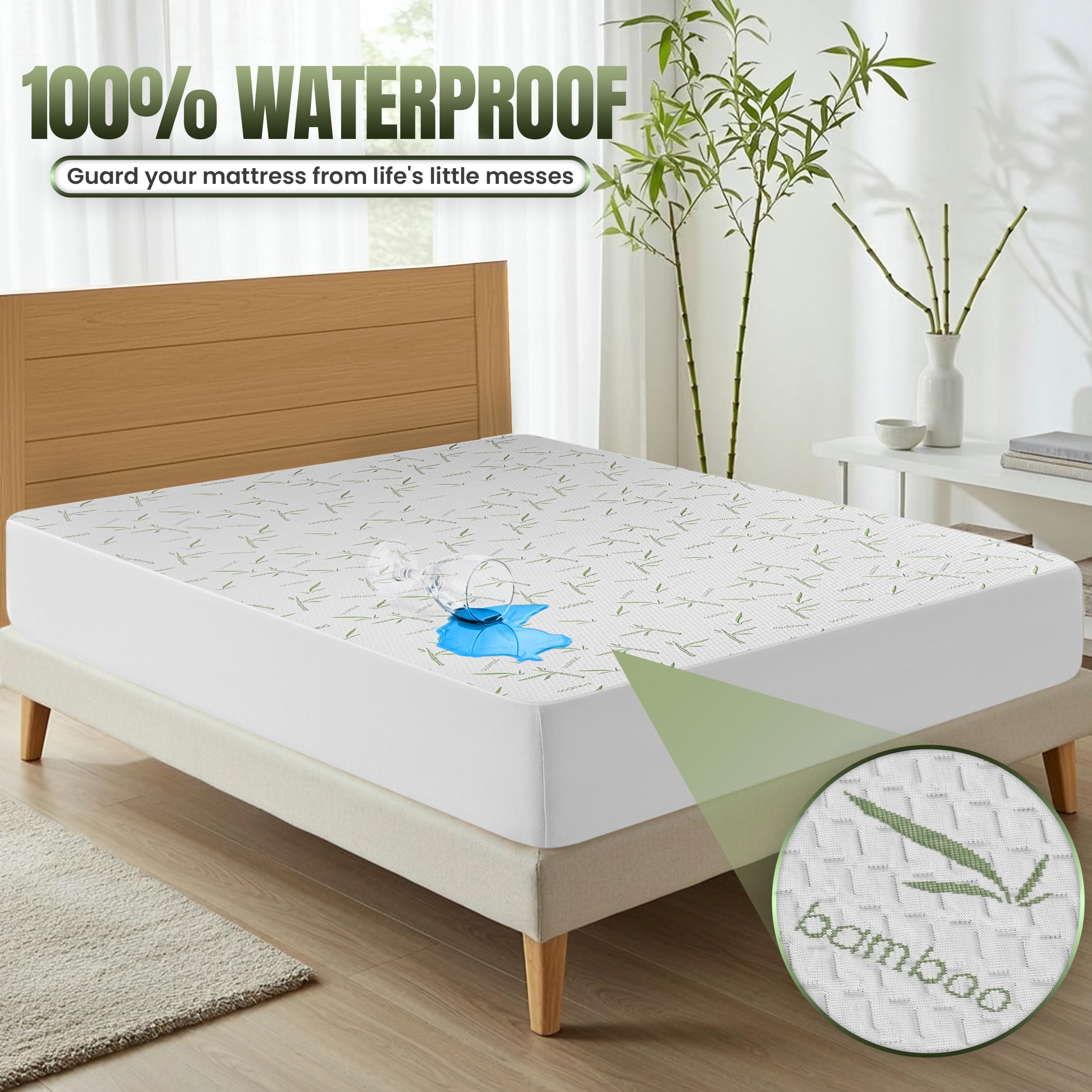 Utopia Bedding Waterproof Mattress Protector Twin Size, Bamboo Viscose Mattress Cover 200 GSM, Fits 15 Inches Deep, Breathable, Fitted Style with Stretchable Pockets (Pack of 2) 🍁 All In One Marketplace Canada