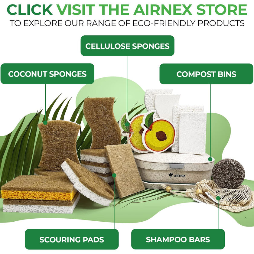 AIRNEX 10 Pack Biodegradable Natural Kitchen Sponges - Eco Friendly Cellulose and Coconut Dish Scrubbers - Odourless, Non Scratch, Dual Sided Multipurpose Sponges 🍁 All In One Marketplace Canada