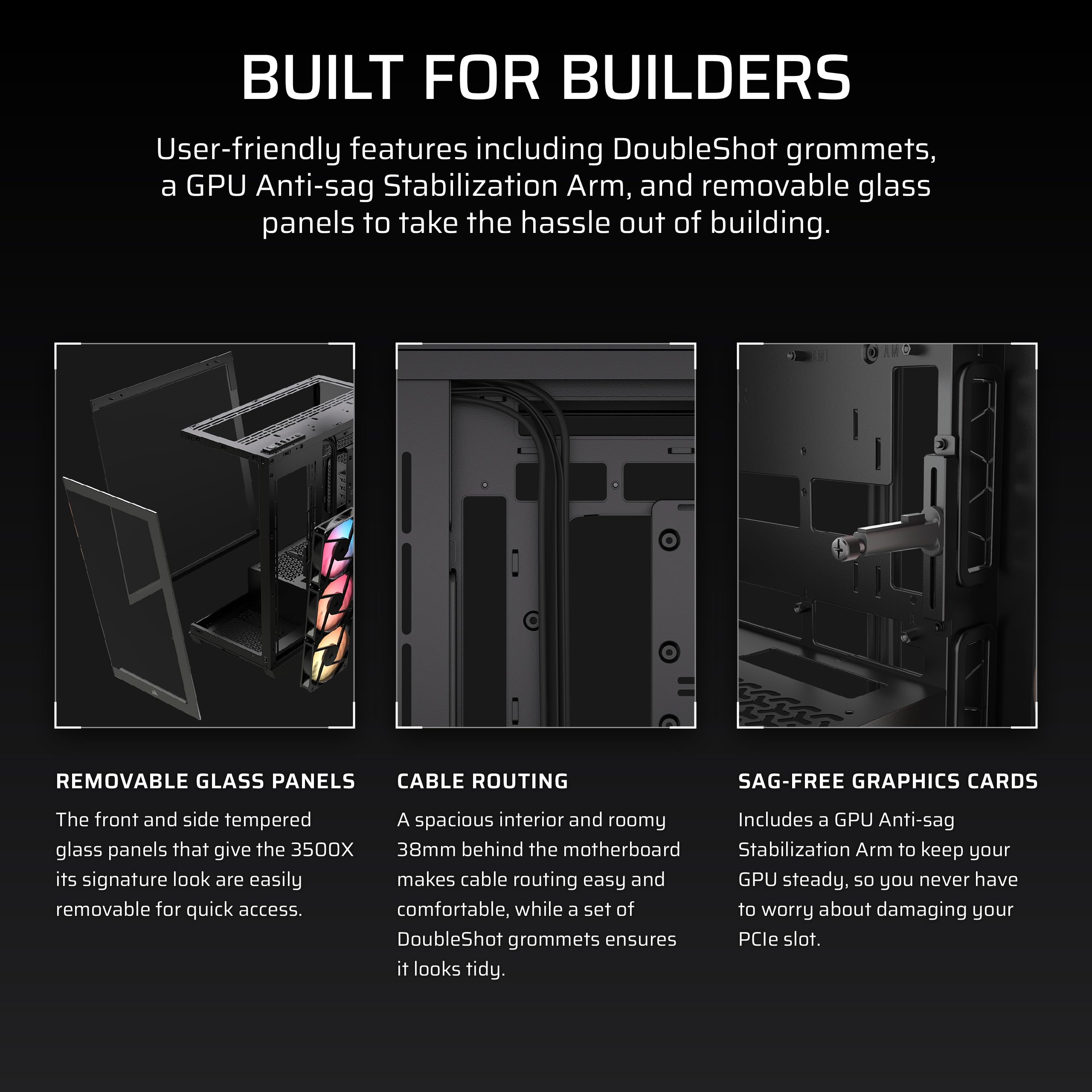 CORSAIR 3500X RS-R ARGB Mid-Tower PC Case – 3X Pre-Installed RS120-R ARGB Fans, GPU Anti-Sag Arm, Fits up to 10x 120mm Fans, Reverse Connection Motherboard Compatible – Black 🍁 All In One Marketplace Canada