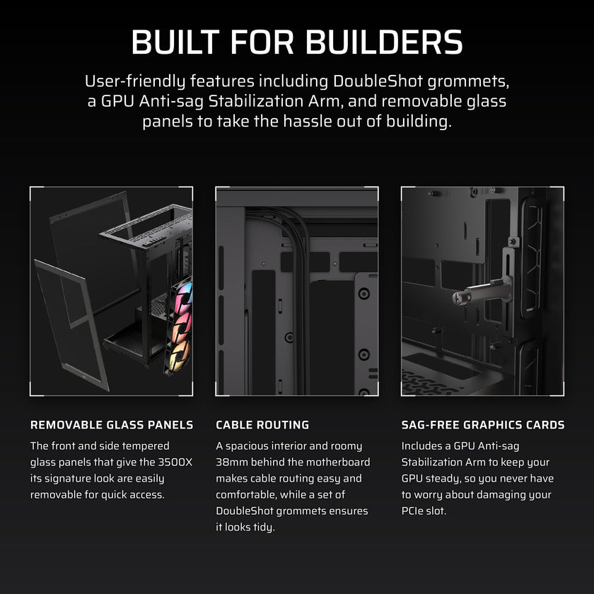 CORSAIR 3500X RS-R ARGB Mid-Tower PC Case – 3X Pre-Installed RS120-R ARGB Fans, GPU Anti-Sag Arm, Fits up to 10x 120mm Fans, Reverse Connection Motherboard Compatible – Black 🍁 All In One Marketplace Canada