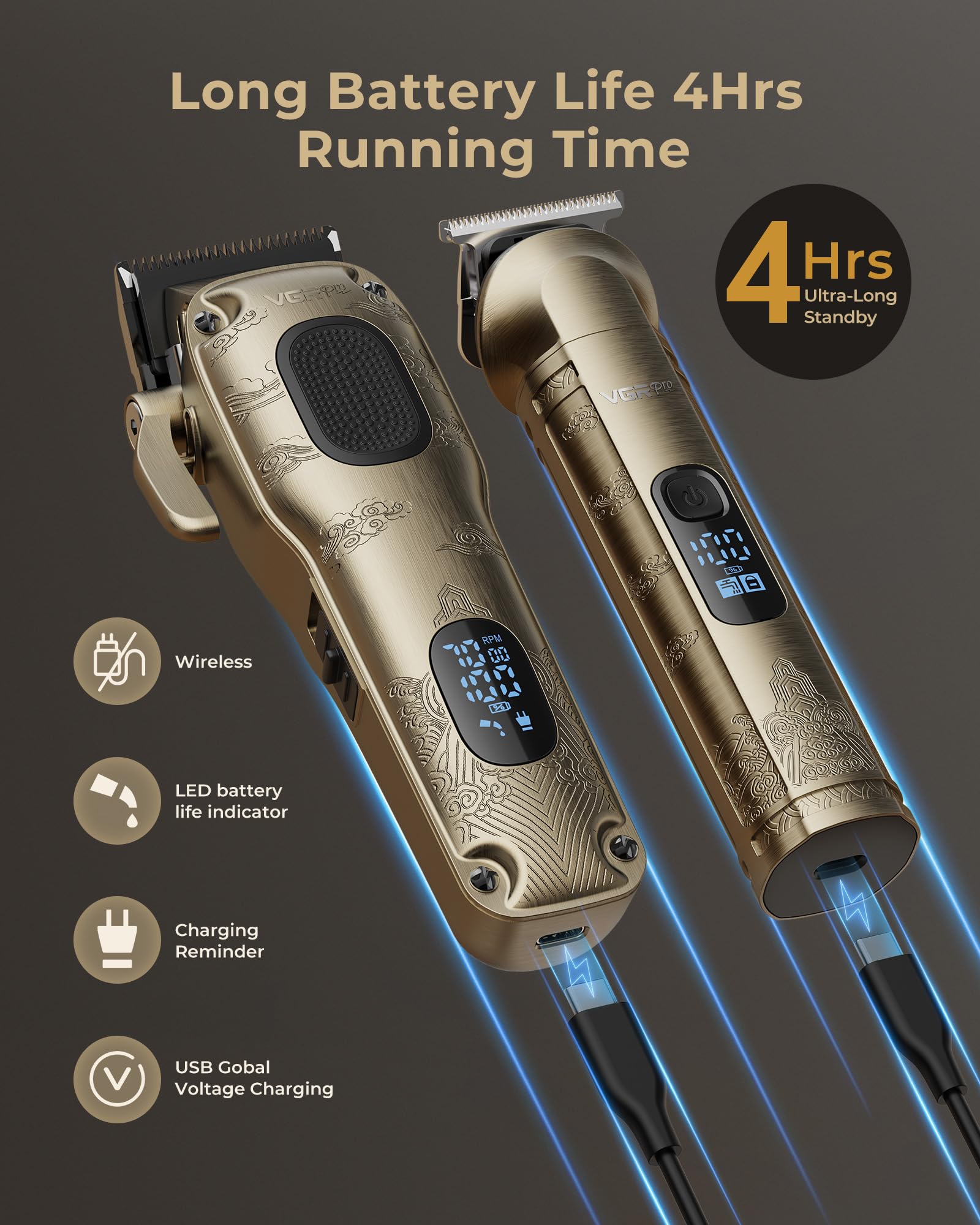 VGRPRO Hair Clippers for Men Professional, Cordless Hair Clippers for Hair Cutting, Mens Clippers and Trimmers Set, Electric Hair Trimmer for Men with Package Case (Gloden) 🍁 All In One Marketplace Canada