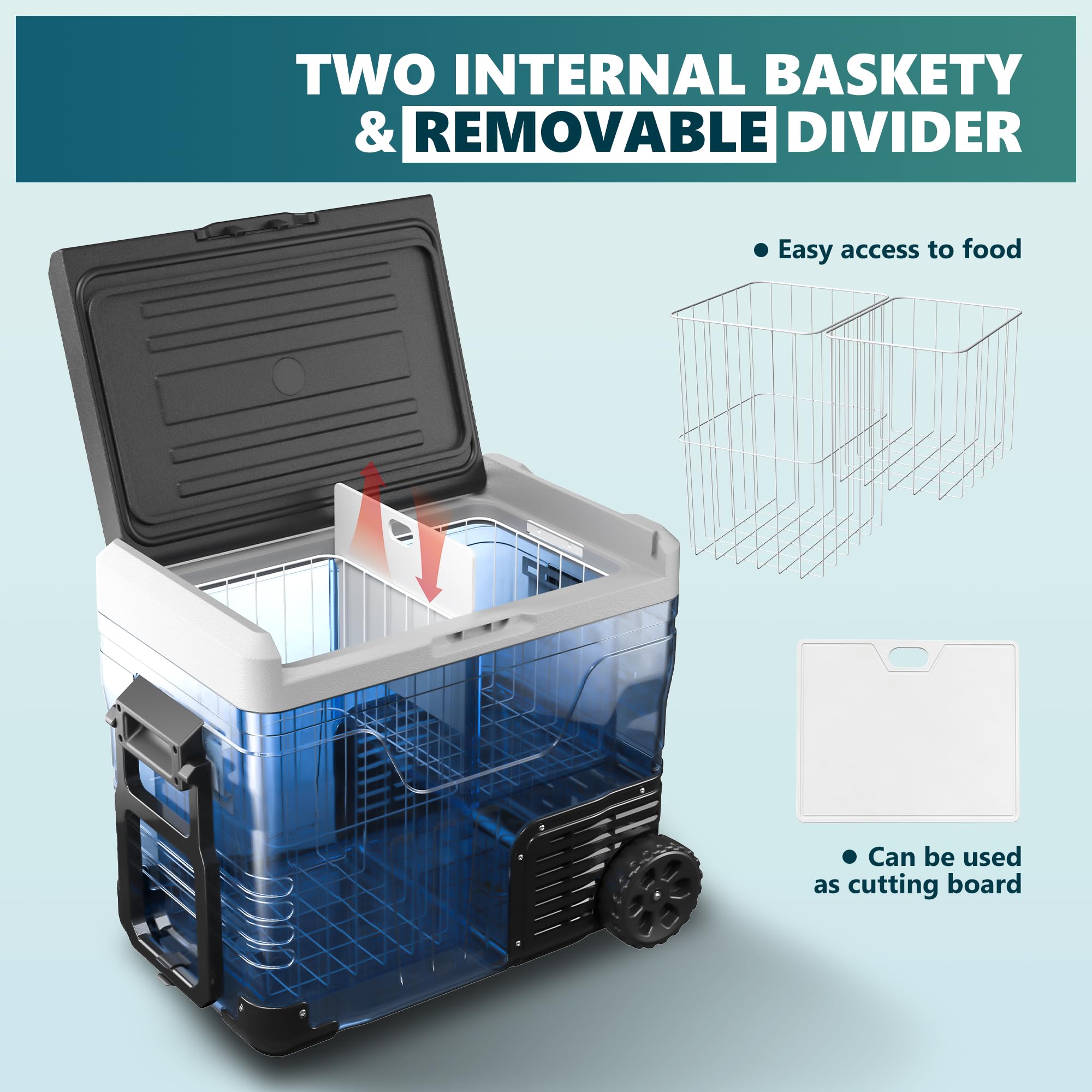 EUHOMY 12 Volt Refrigerator, 53QT(50L) Electric Cooler, Portable Freezer 12V/24V DC 110-240V AC, 12V Fridge -4℉~68℉, 12V Cooler with Wheels & 2 Baskets for Travel, Truck, Boat, Camping 🍁 All In One Marketplace Canada