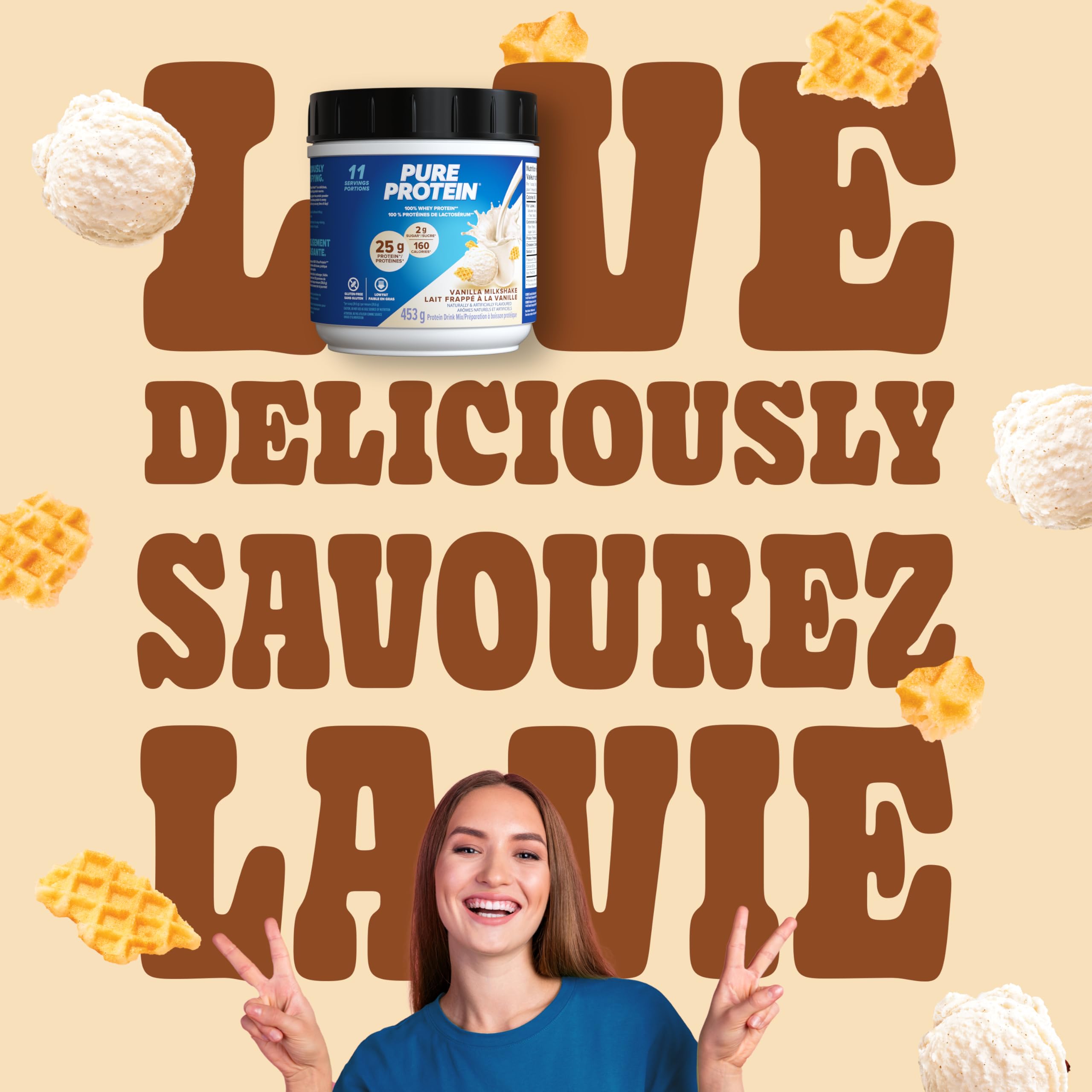 Pure Protein Whey Powder - High Protein (25 g/scoop), Low Sugar (2 g/scoop), Gluten Free, Fast-Acting Formula, Vanilla, 453g 🍁 All In One Marketplace Canada
