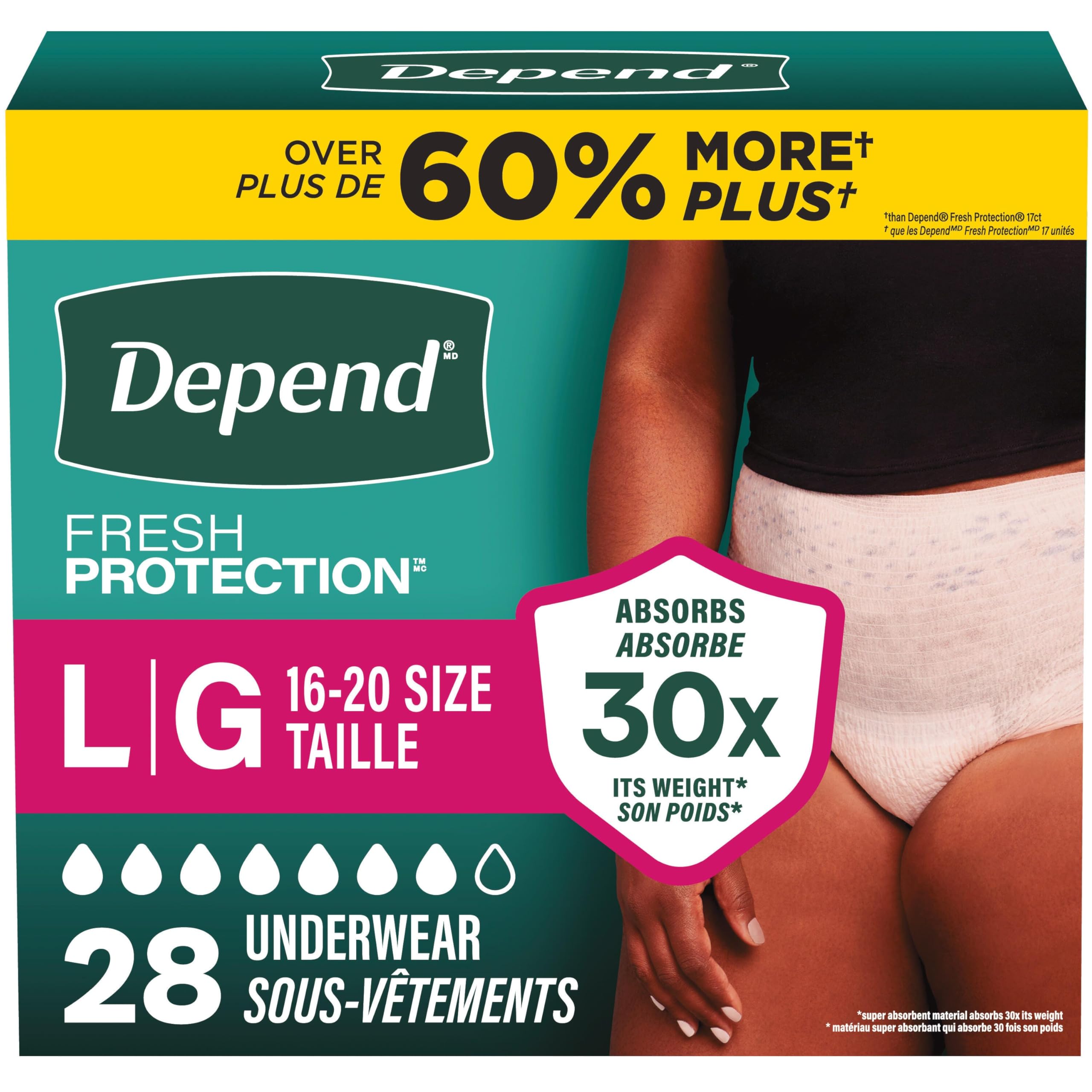 Depend FIT-FLEX Adult Incontinence Underwear for Women, Maximum Absorbency, L, Blush, 28 Count 🍁 All In One Marketplace Canada