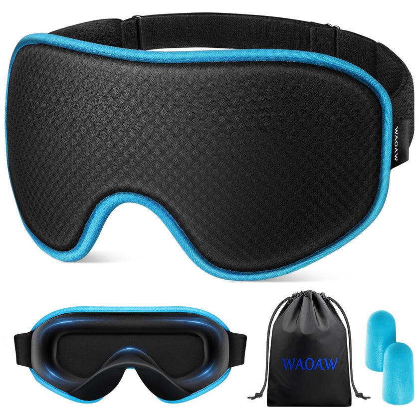 WAOAW Sleep Mask Blackout, Eye Mask for Sleeping - 3D Breathable Soft Comfortable， Adjustable Light Blocking Night Sleeping Mask（Blue） 🍁 All In One Marketplace Canada