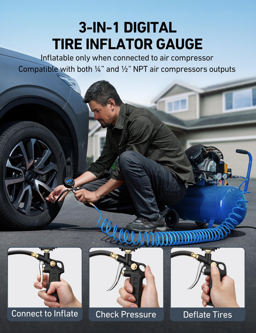 AstroAI Digital Tire Inflator with Pressure Gauge 250 PSI, Heavy Duty Air Compressor Accessory with Precision Air Chuck, Backlit LCD, 4 Unit Settings, Compatible with Car, Truck, SUV & Motorcycle 🍁 All In One Marketplace Canada