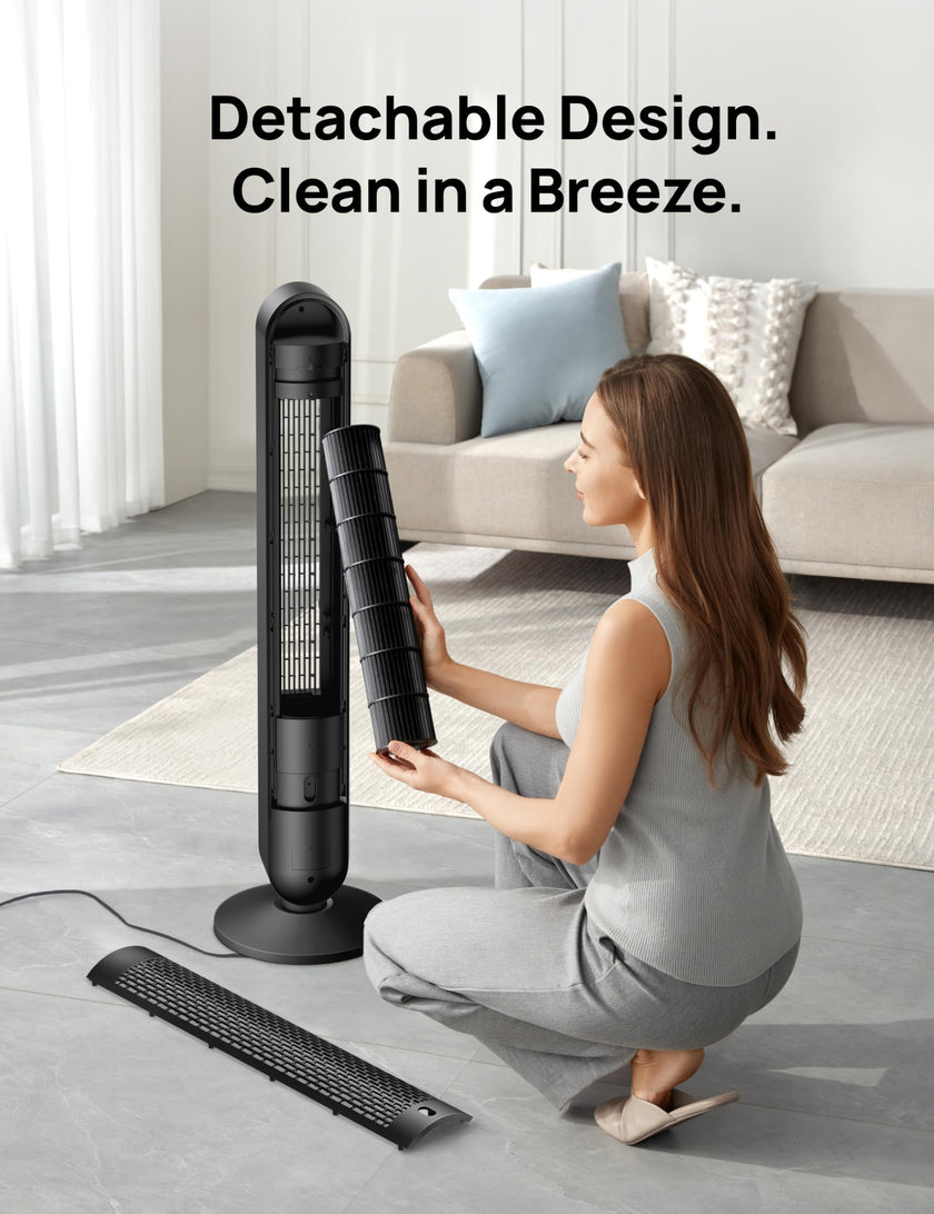 DREO Tower Fan for Bedroom, DC Motor, 28 ft/s, 20dB Quiet Oscillating Bladeless Fan with Remote, 9 Speeds, 4 Modes, 12H Timer, LED Display, Standing Floor Fan Powerful for Indoor Home Office Room 🍁 All In One Marketplace Canada