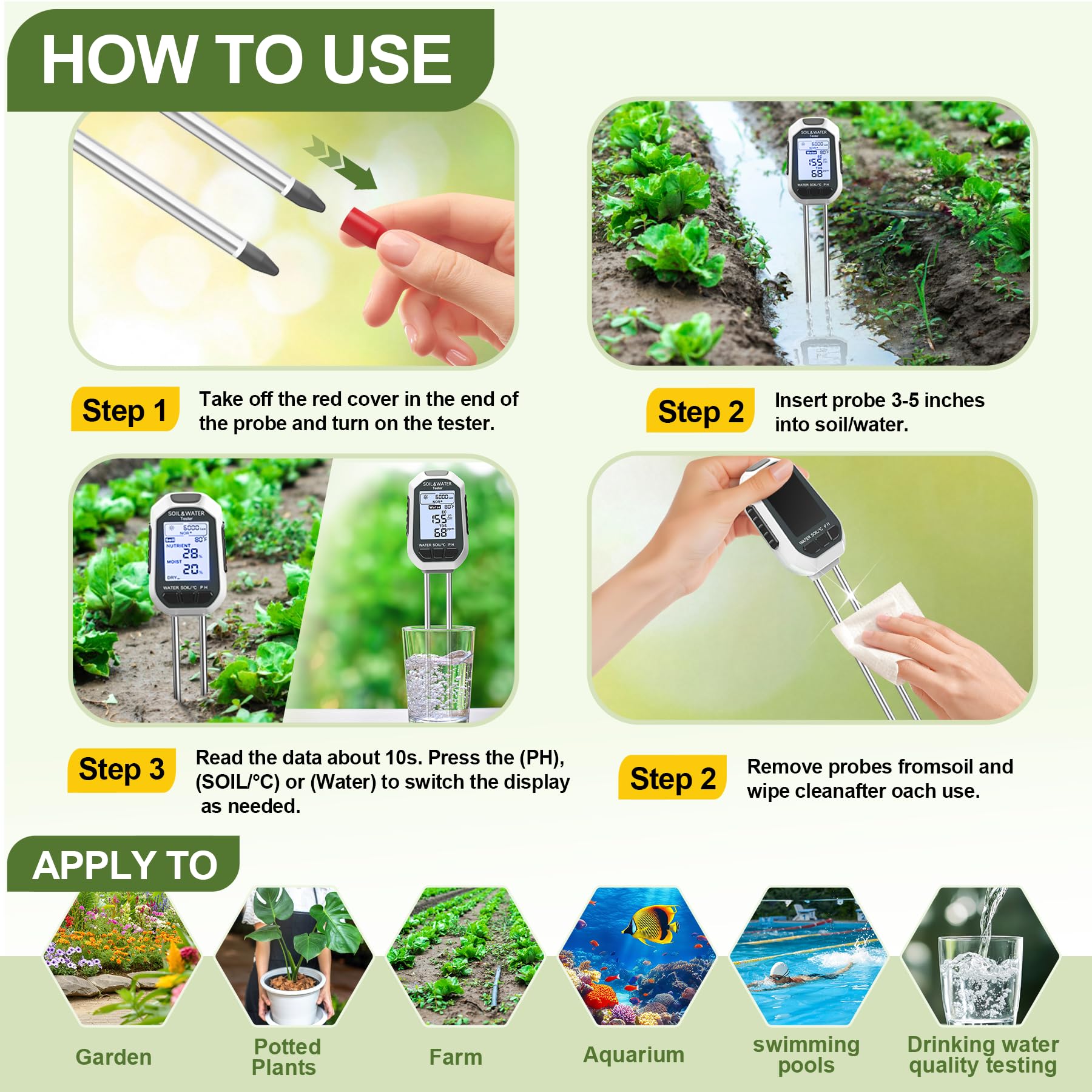 7-in-1 Soil＆Water Meter Digital Plant Temperature/Soil Moisture/PH Meter/Sunlight Intensity/Fertility/EC/TDS Backlight LCD Display Soil Test Meter TDS EC Meter for Garden Indoor Outdoor 🍁 All In One Marketplace Canada