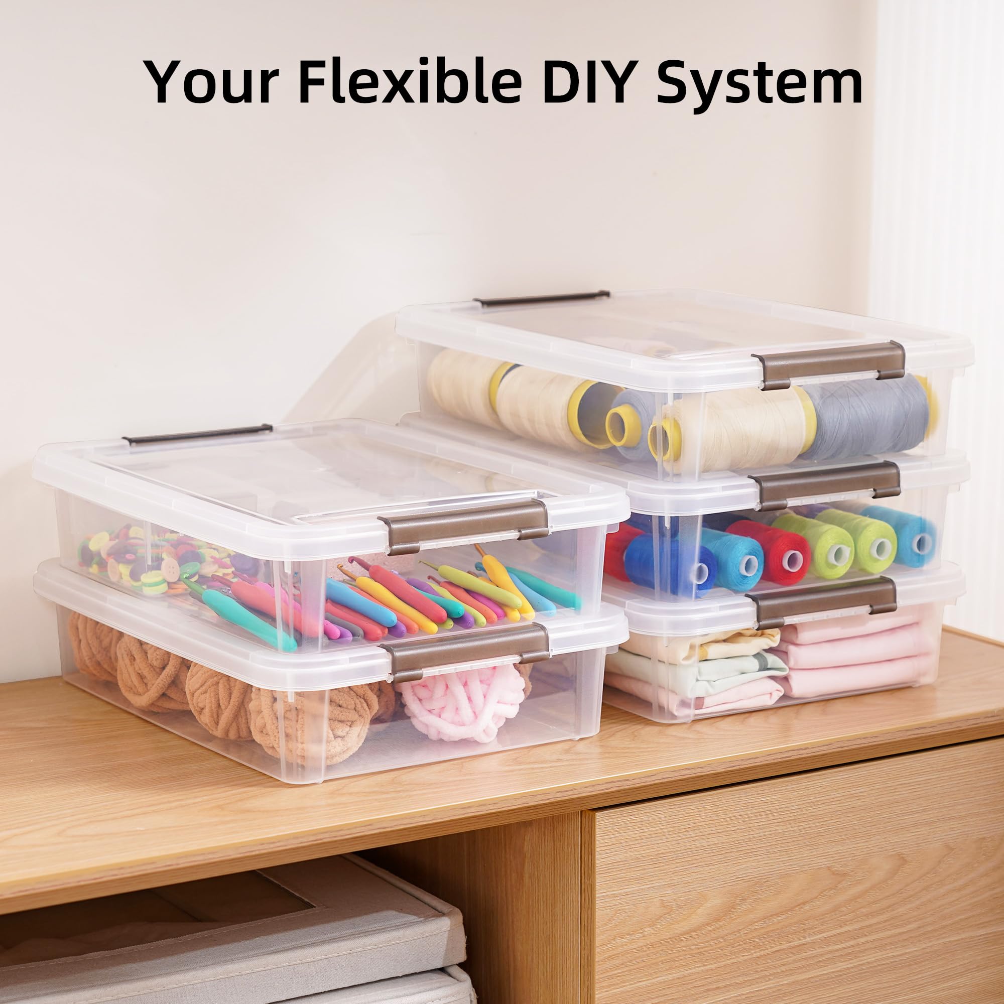 Citylife 3 PCS Plastic Storage Bins with Latching Lids Clear File Box Portable Storage Containers for Organizing A4 Paper, Document, Scrapbook, 14.65