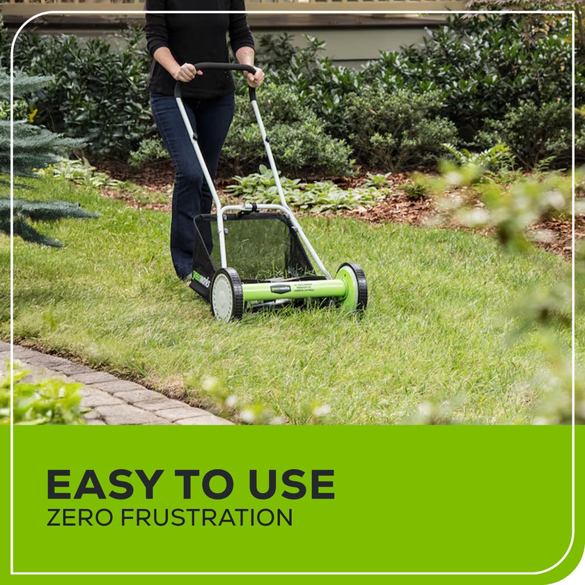 Greenworks 16-Inch Reel Lawn Mower with Grass Catcher 25052,Black/Green, 47