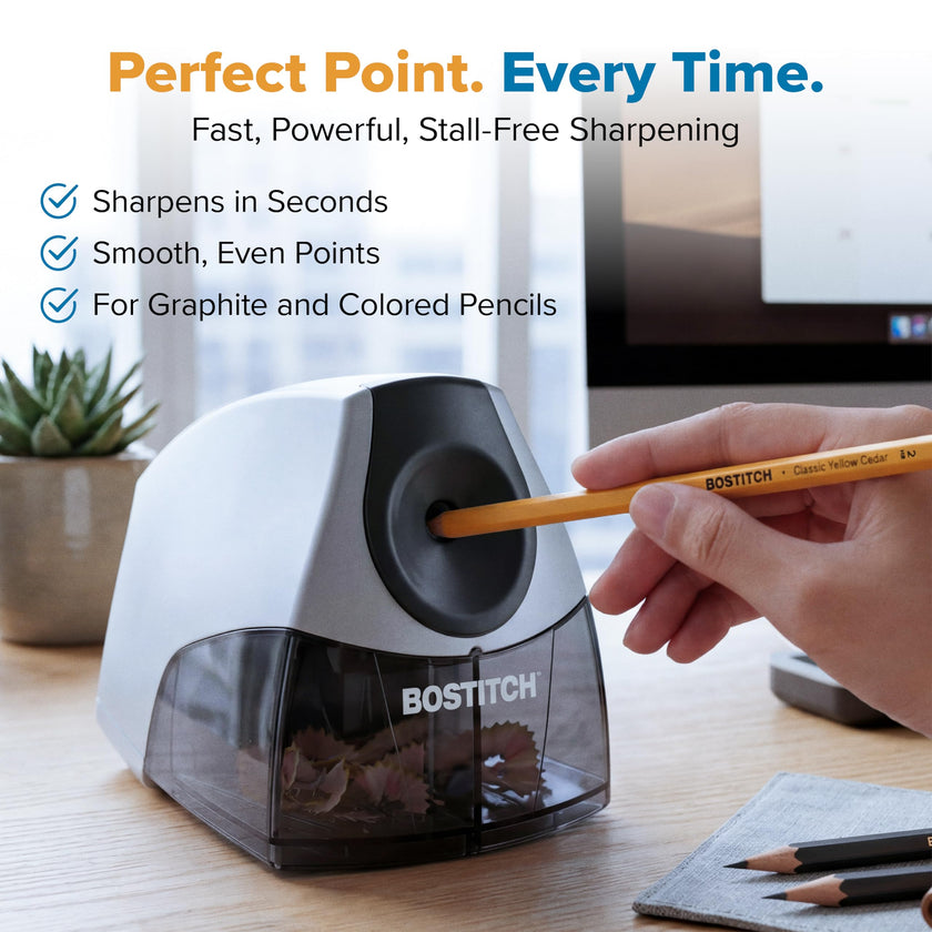 Bostitch Office Personal Electric Pencil Sharpener, Powerful Stall-Free Motor, High Capacity Shavings Tray, Black (EPS4-BLKSLV) 🍁 All In One Marketplace Canada
