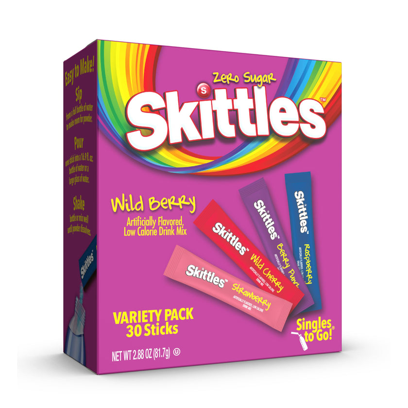 SINGLES TO GO! Skittles 30 Count Singles To Go Wild Berry Variety Pack, Powdered Drink Mix, Zero Sugar, Low Calorie, Includes 4 Flavors, Total Servings 🍁 All In One Marketplace Canada