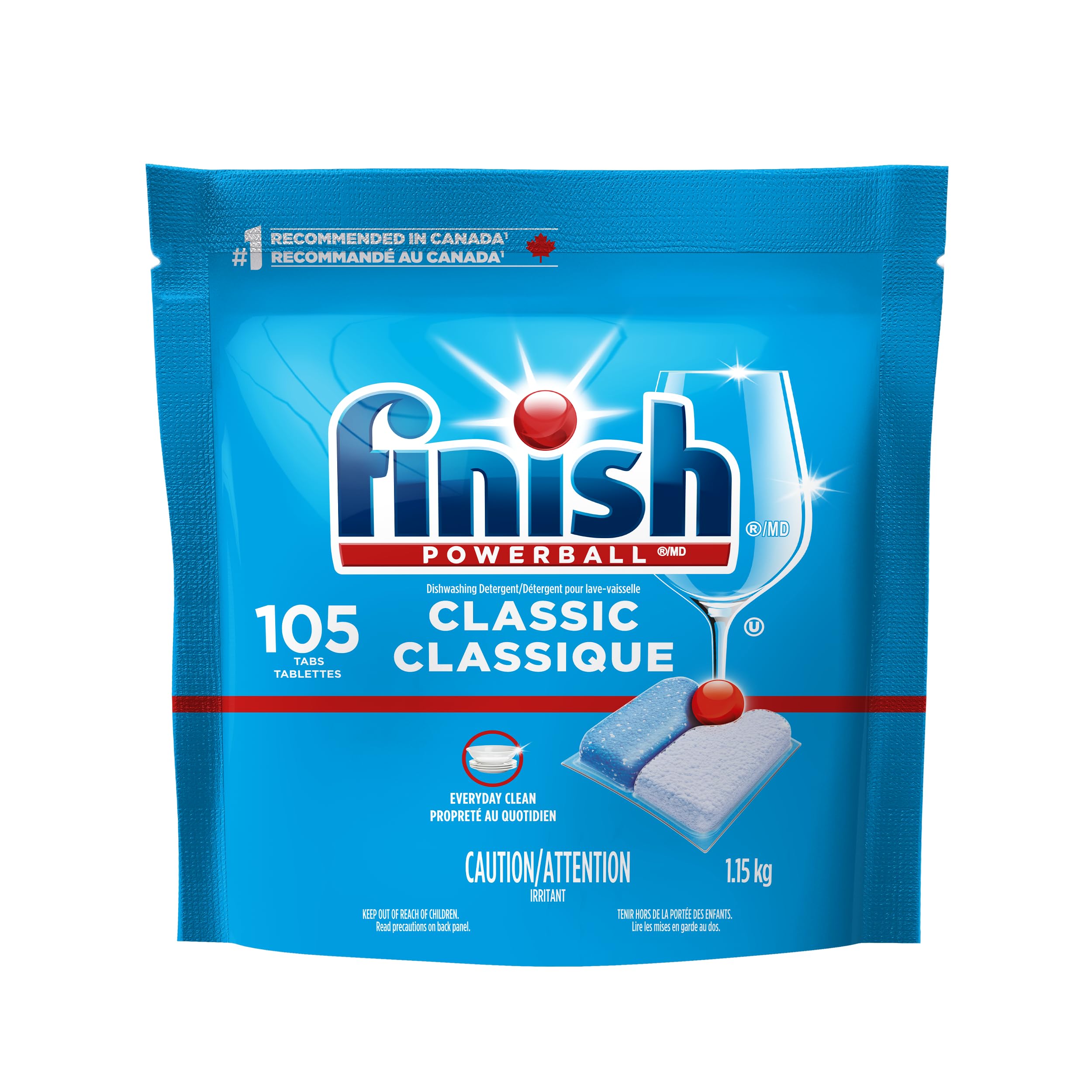 Finish Classic, Everyday Clean and Shine, No Pre-Rinse Formula, Grease and Stain Removal, Scrubs Dried-On Food, 105 Tabs 🍁 All In One Marketplace Canada