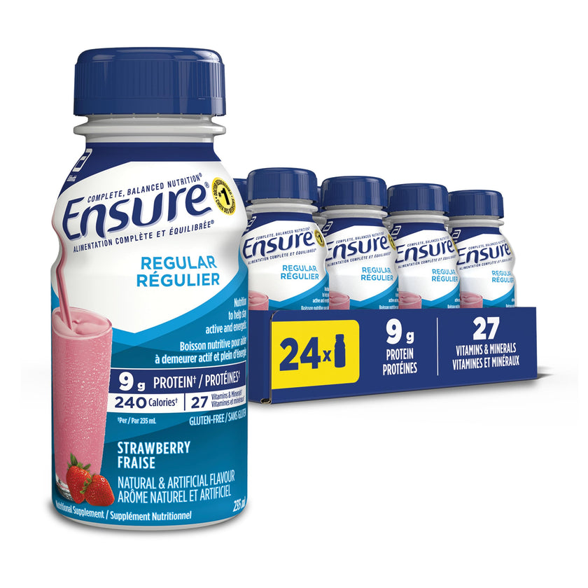 Ensure Regular, Nutritional Supplement Shake Value Pack, Nutrition To Stay Active And Energetic, Strawberry, 24 x 235-mL Bottles 🍁 All In One Marketplace Canada