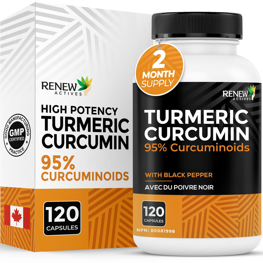 RENEW ACTIVES Turmeric Curcumin – Ultra Potent 95% Curcuminoids with BioPerine Black Pepper for Maximum Absorption – Supports Joint Health, Mobility, Digestion & Liver – Made in Canada – 120 Capsules 🍁 All In One Marketplace Canada