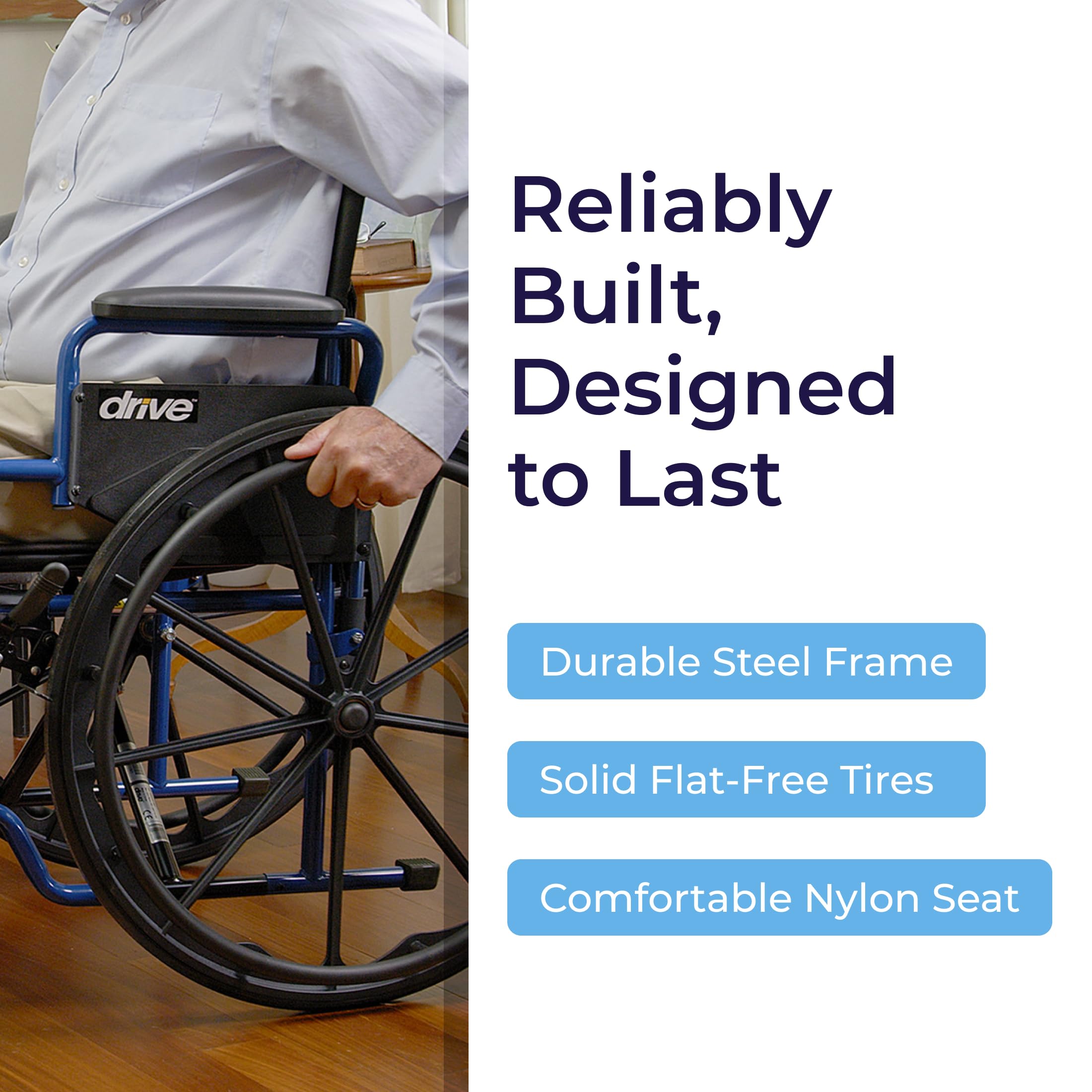 Drive Medical Single Axle Blue Streak Wheelchair, Flip Back Desk Arm, Swing Away Footrests, 18