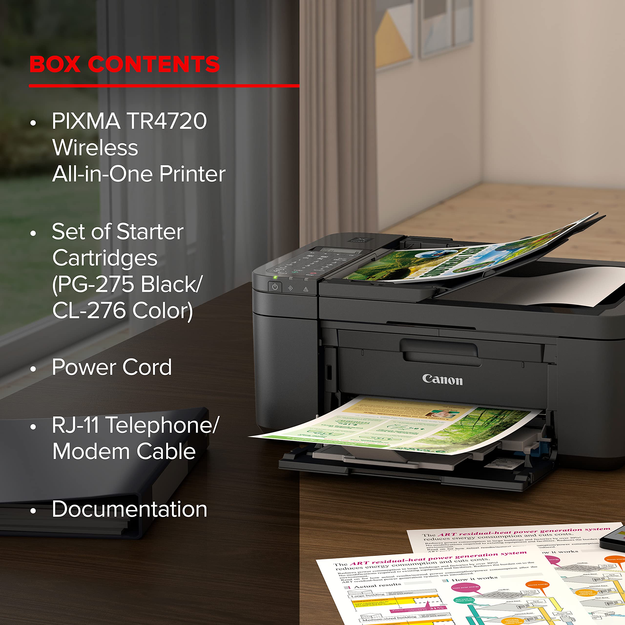 Canon PIXMA TR4720 - All-in-One Wireless Printer for Home Use, Print, Copy, Scan, and Built-in Fax, with Auto Document Feeder, Mobile Printing, Black 🍁 All In One Marketplace Canada
