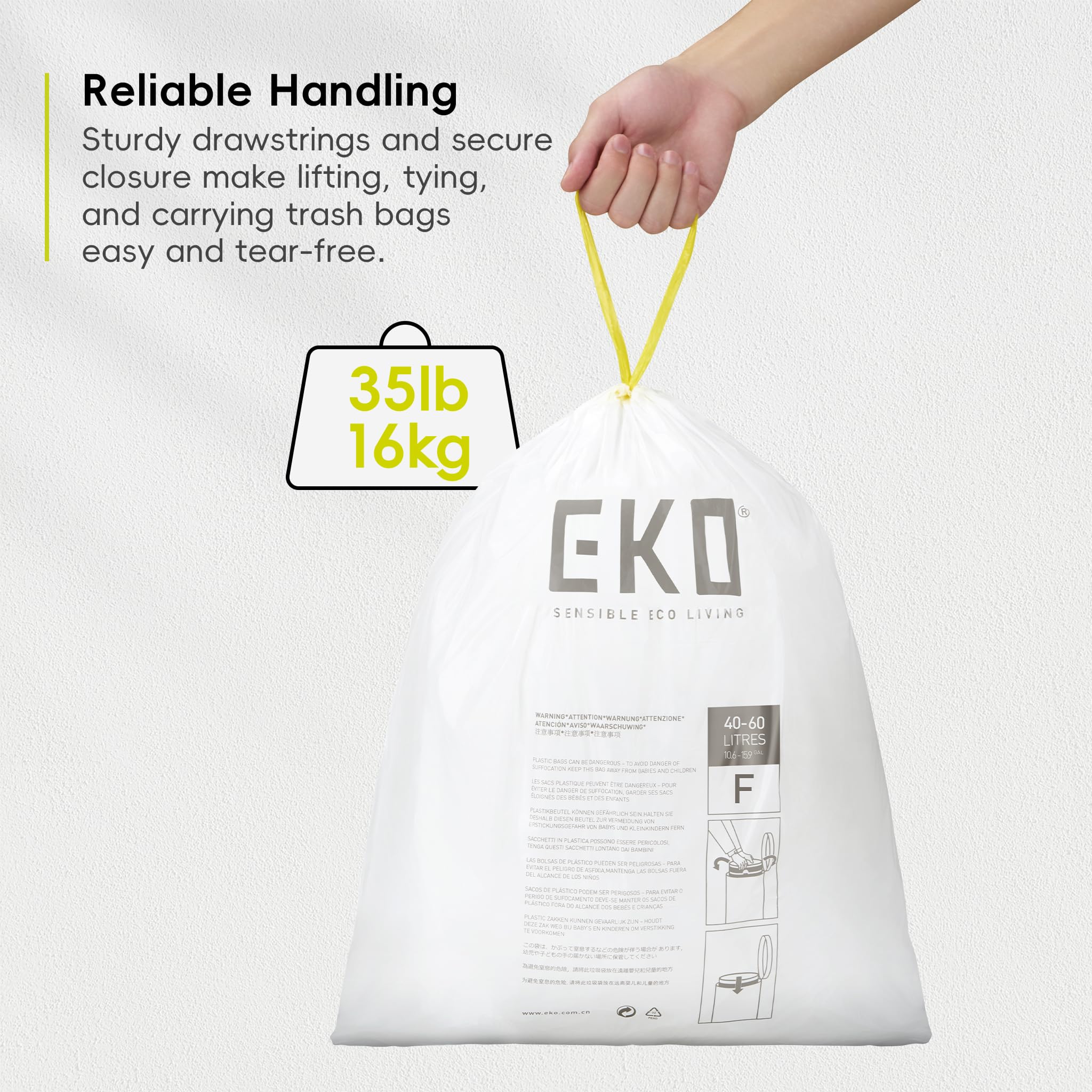 EKO Extra Strong 13 Gallon Large Drawstring Trash Bags, Heavy-Duty Garbage Bags for Kitchen & Household Use (50L), Leak-Resistant, 110 Count, Code F 🍁 All In One Marketplace Canada