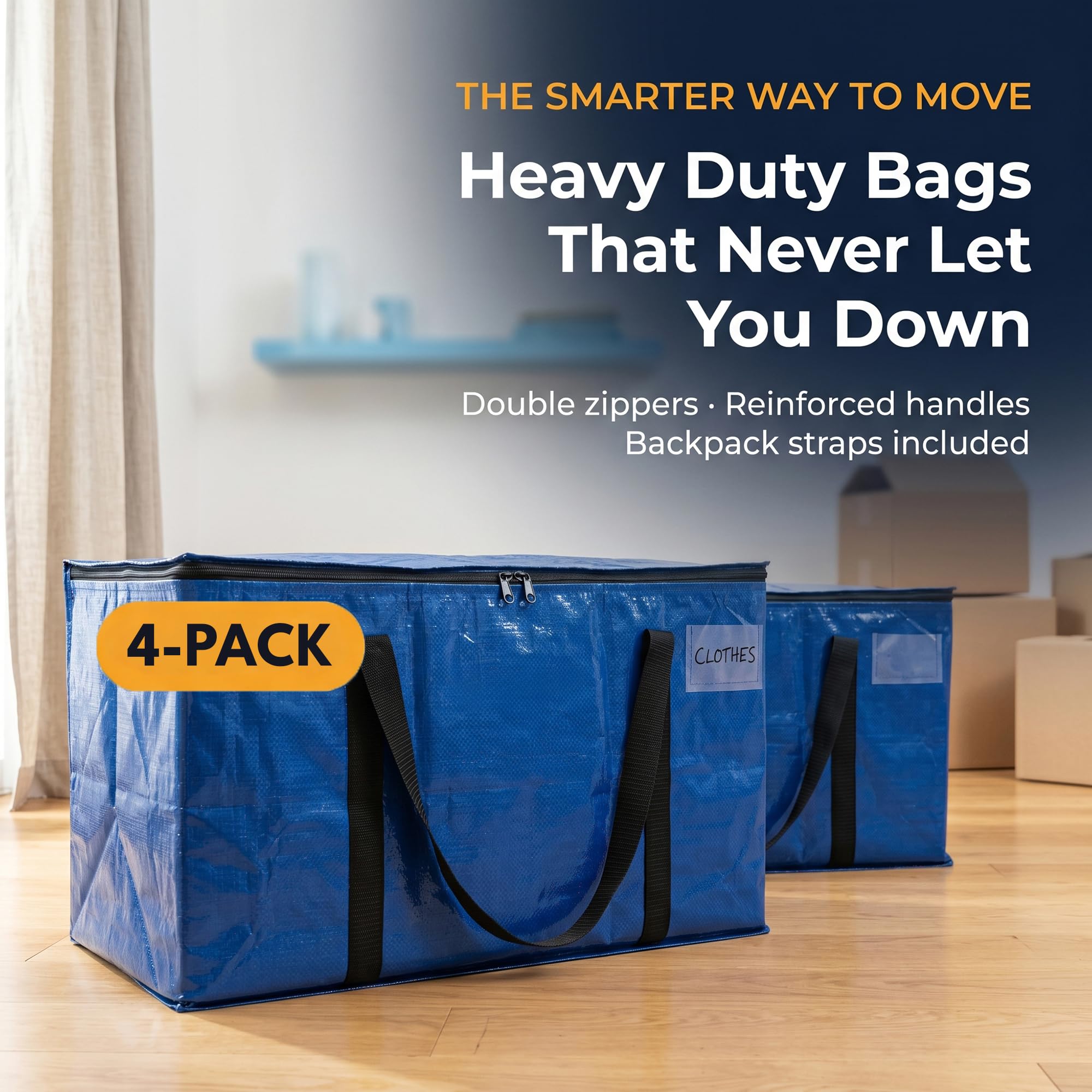 ClearSpace Heavy Duty Storage Bag - Large Moving Boxes with Backpack Straps, Zippers & Handles - Perfect for Traveling, Camping, Christmas Decorations, 4 Pack 🍁 All In One Marketplace Canada