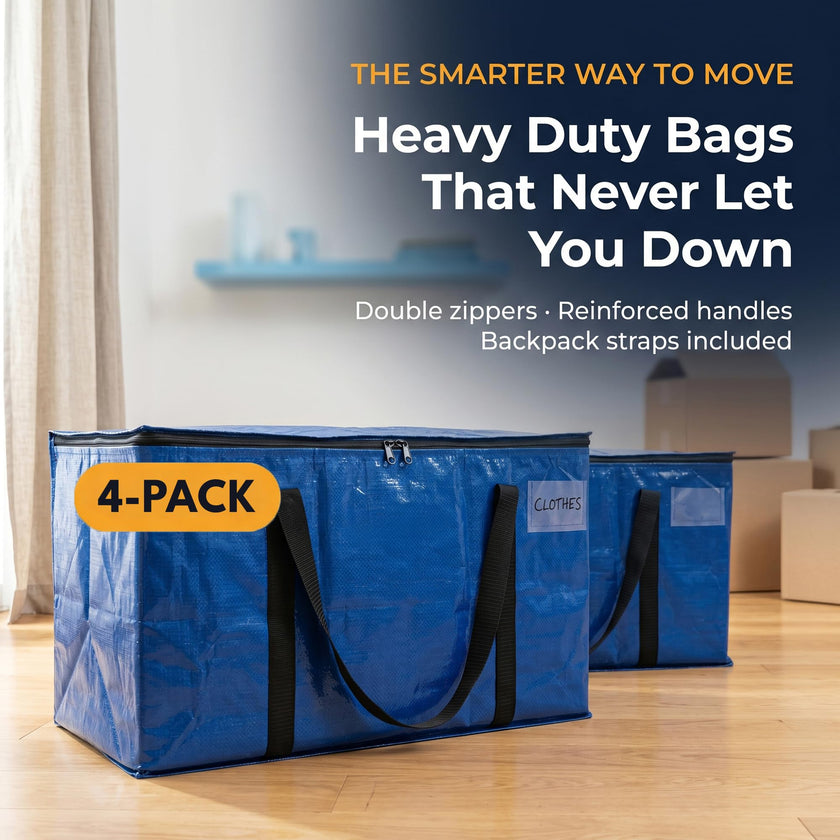 ClearSpace Heavy Duty Storage Bag - Large Moving Boxes with Backpack Straps, Zippers & Handles - Perfect for Traveling, Camping, Christmas Decorations, 4 Pack 🍁 All In One Marketplace Canada