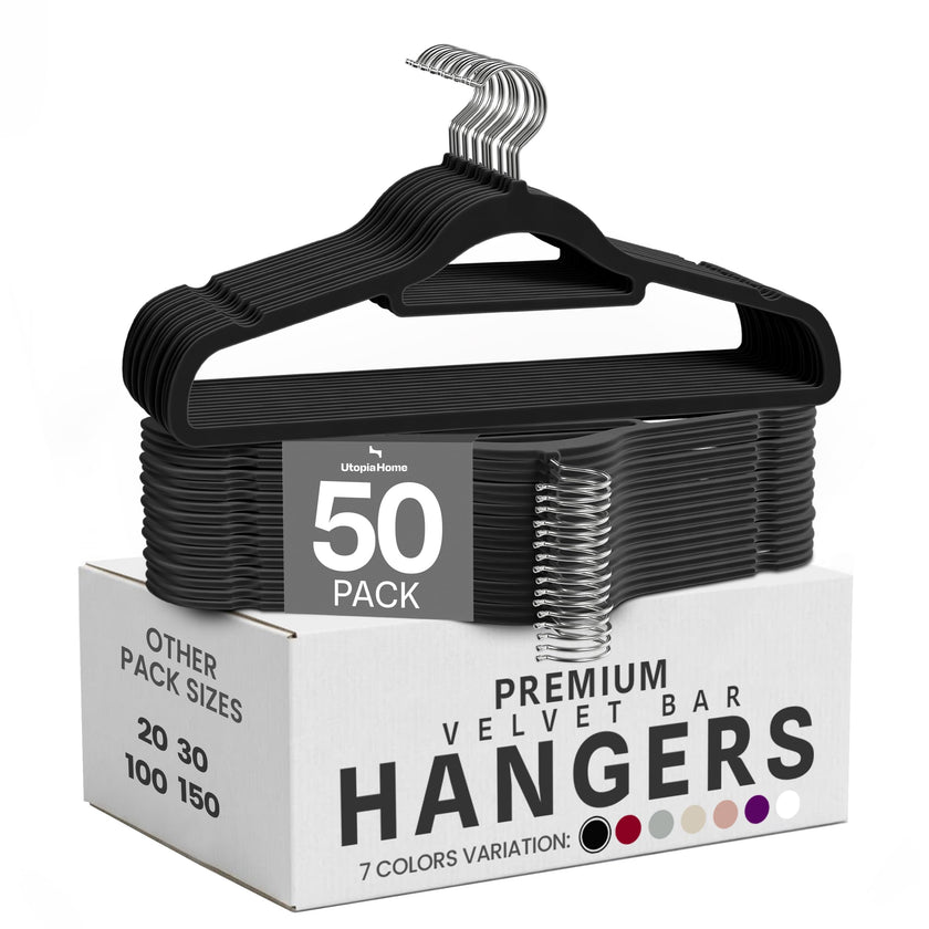 Utopia Home Premium Velvet Hangers 50 Pack - Non-Slip Clothes Hangers with Tie Bar - Black Hangers - Standard Hangers with 360 Degree Rotatable Hook - Heavy Duty Coat Hangers 🍁 All In One Marketplace Canada