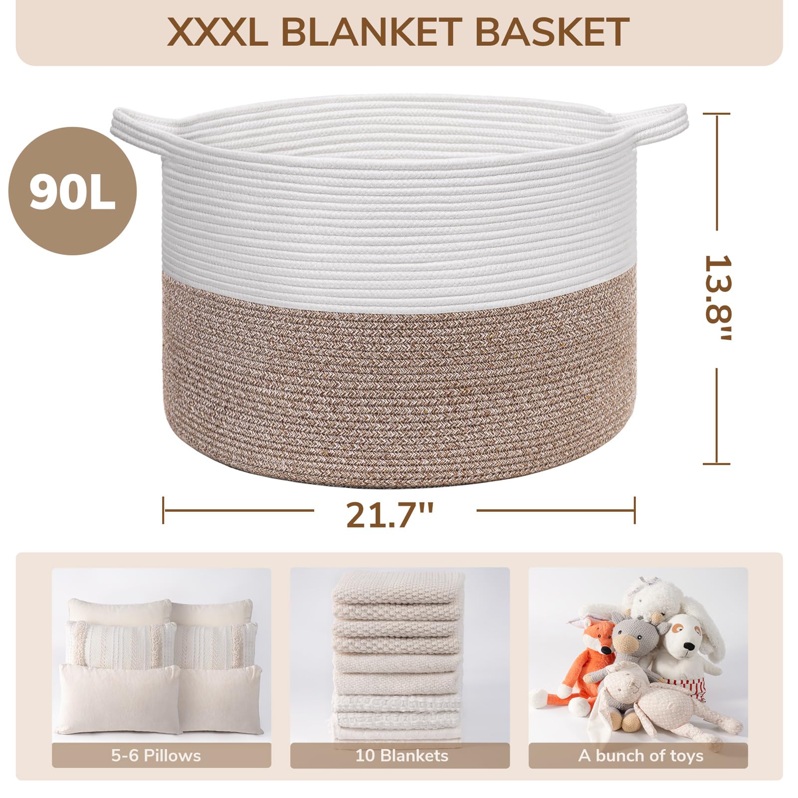 INDRESSME XXXLarge Cotton Rope Basket 21.7