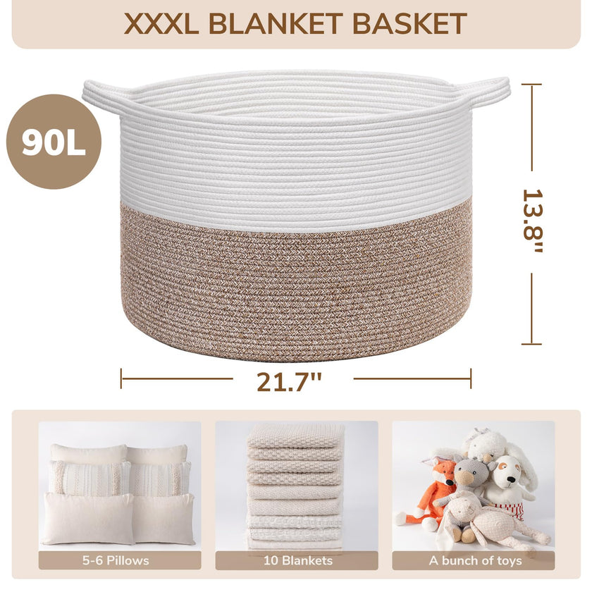 INDRESSME XXXLarge Cotton Rope Basket 21.7