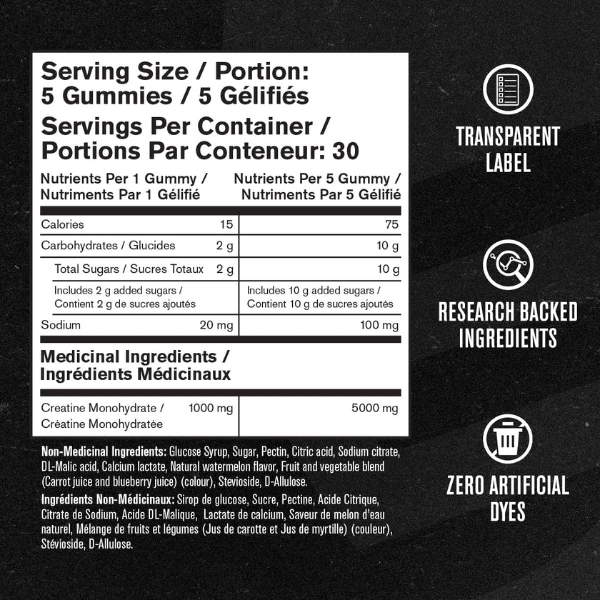 Jacked Factory Creatine Gummies 5g Daily Dose (1g per Gummy) - Creatine Monohydrate Gummy for Men and Women, Vegan-Friendly, Travel-Friendly, Third-Party Tested - 150 Gummies, Watermelon 🍁 All In One Marketplace Canada
