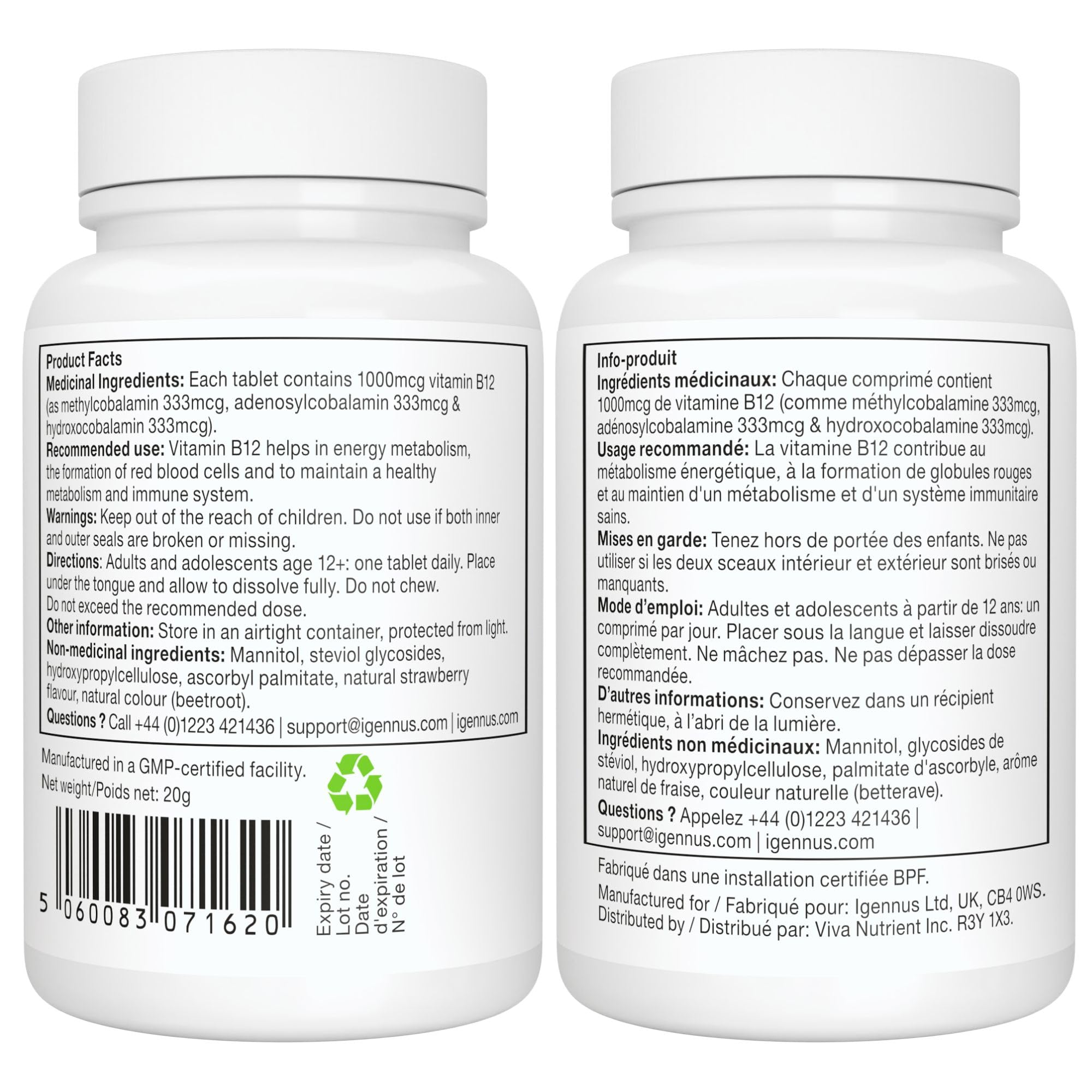 Igennus Sublingual Vitamin B12-Complex 1000mcg, Methylated B12, 180 Serving 🍁 All In One Marketplace Canada