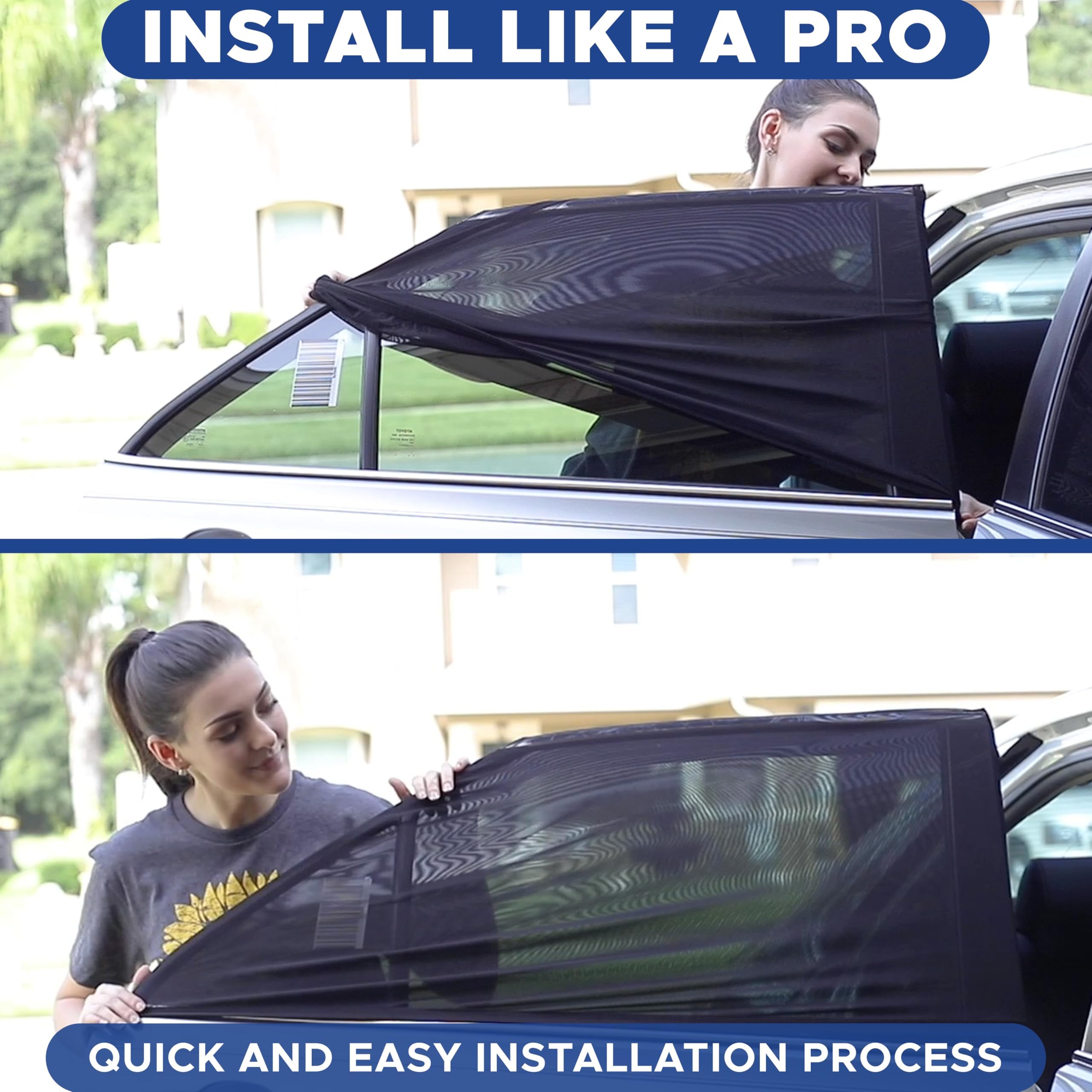 EcoNour Baby Car Window Shades for Side Windows (Pack of 2) | Sun Shade for Car Heat and UV Protection | Mosquito Net Baby Car Sun Shade | Rear Side Window Sunshade for Car (Large 38