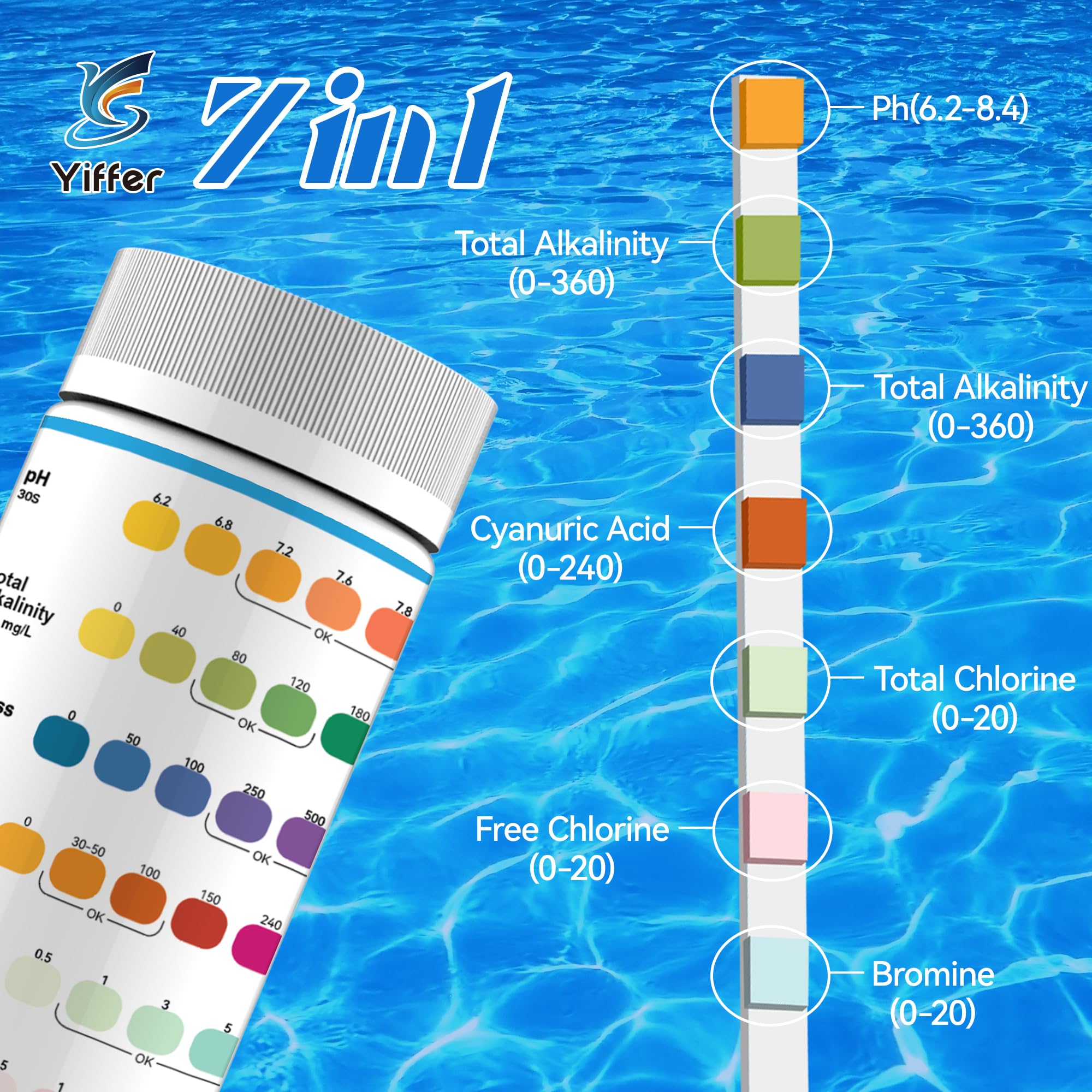 175-Count 7-Way Hot Tub & Pool Test Strips - Accurate Test Bromine, Total Alkalinity, pH, Free Chlorine, Total Hardness, Cyanuric Acid, and Total Chlorine 🍁 All In One Marketplace Canada