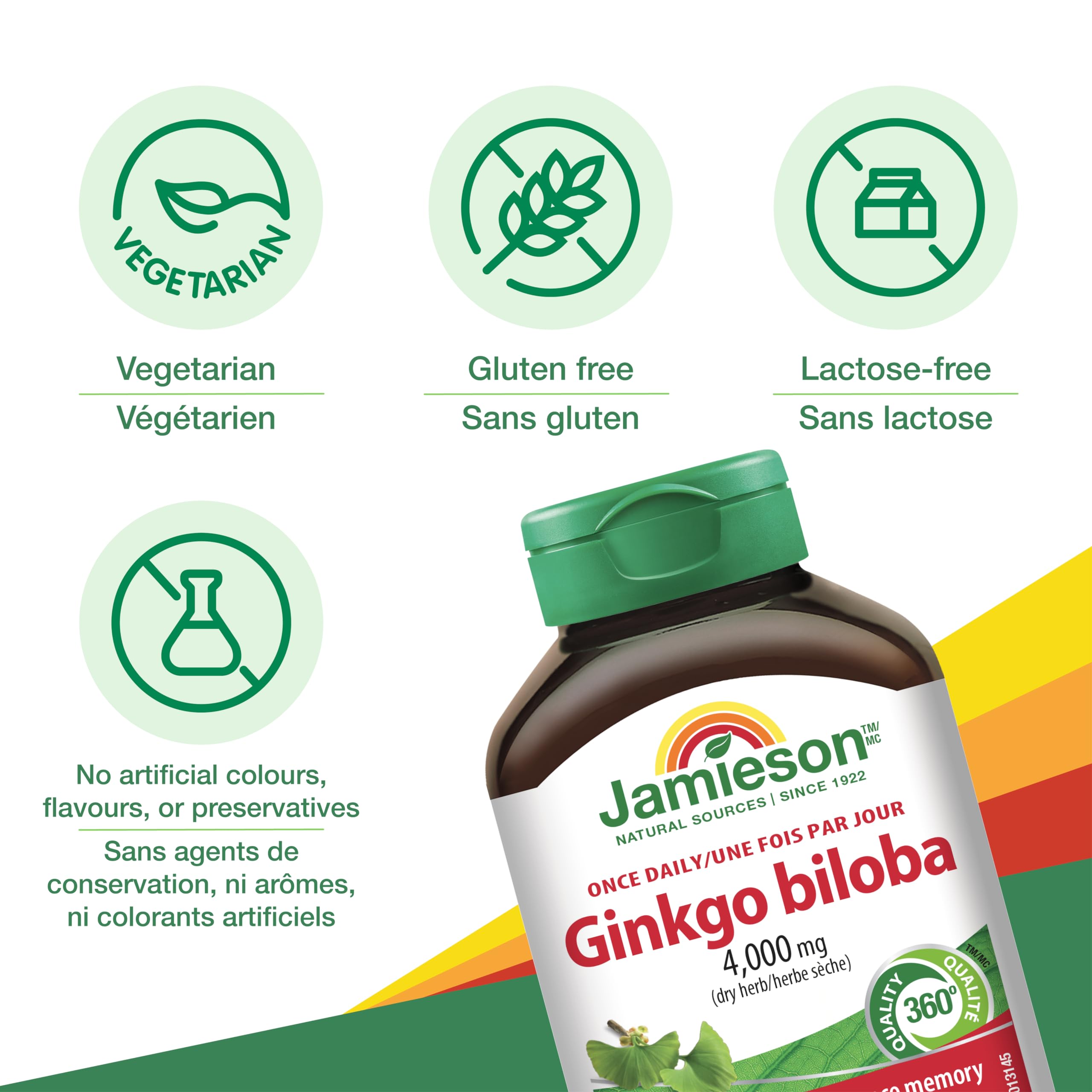 Jamieson Ginko Biloba 4,000 mg, Helps Enhance Cognitive Function, Improve Memory, and Supports Peripheral Circulation. Vegetarian, Gluten-Free, 90 Count 🍁 All In One Marketplace Canada