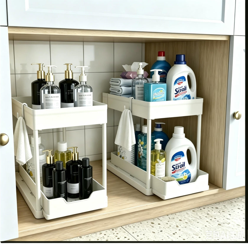 DEKAVA Under Sink Organizer 2 Pack, Bathroom Organizes, 2 Tier Sliding Cabinet Basket Organizer Drawer, Multi-Purpose Bath Collection Baskets for Bathroom (White) 🍁 All In One Marketplace Canada