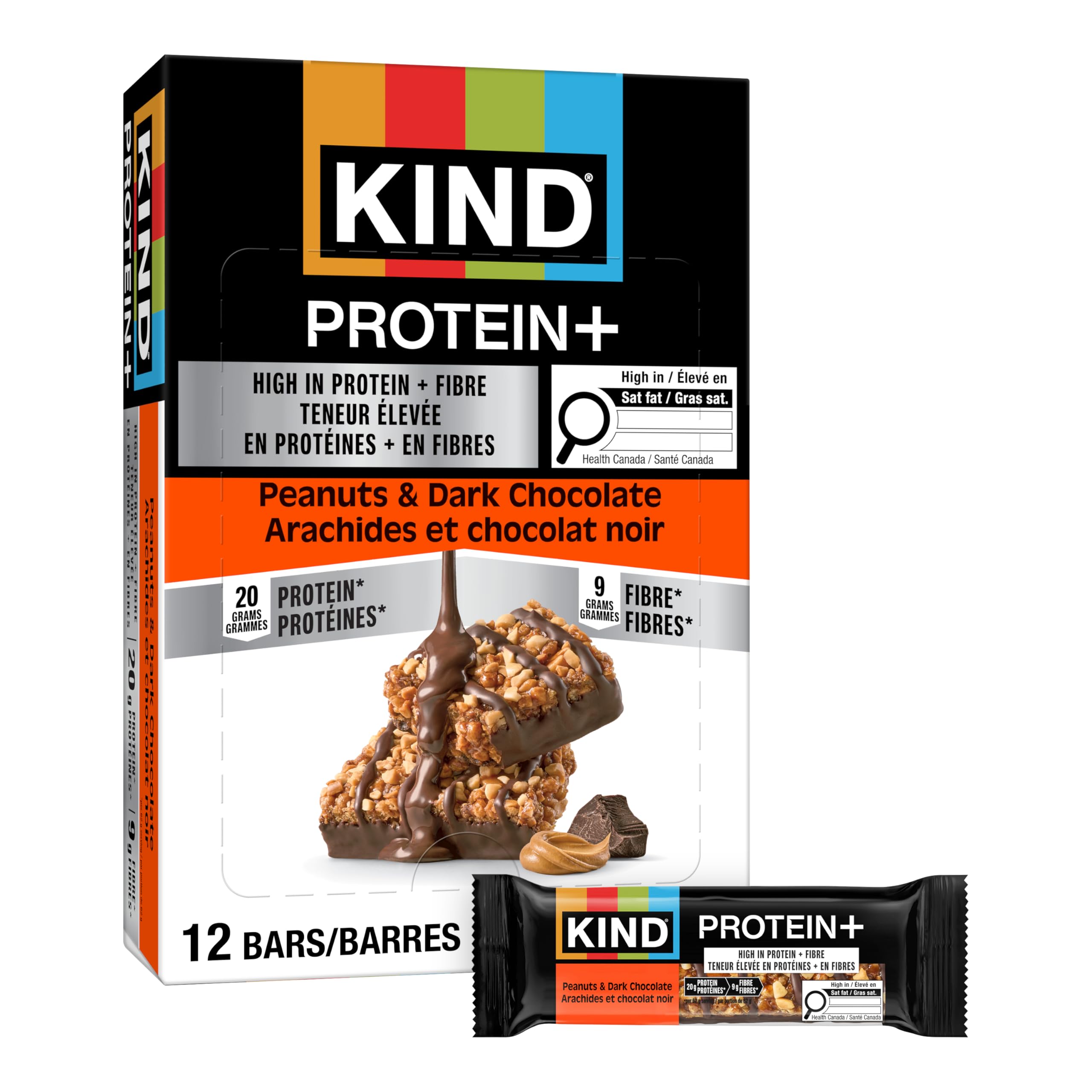KIND PROTEIN+ Peanuts & Dark Chocolate, 62 g, 12 Count 🍁 All In One Marketplace Canada