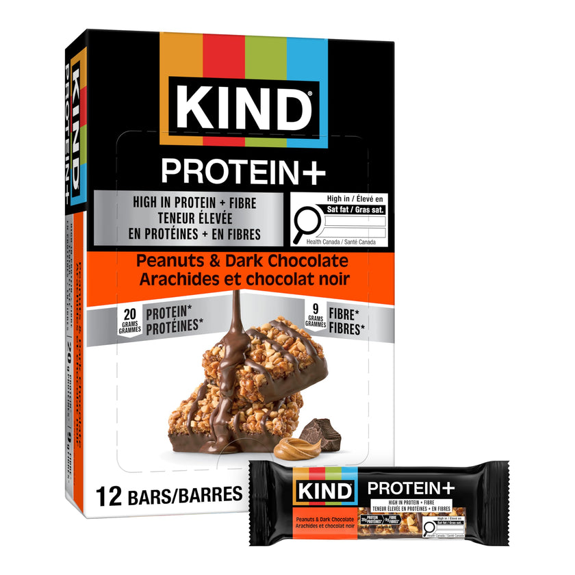 KIND PROTEIN+ Peanuts & Dark Chocolate, 62 g, 12 Count 🍁 All In One Marketplace Canada