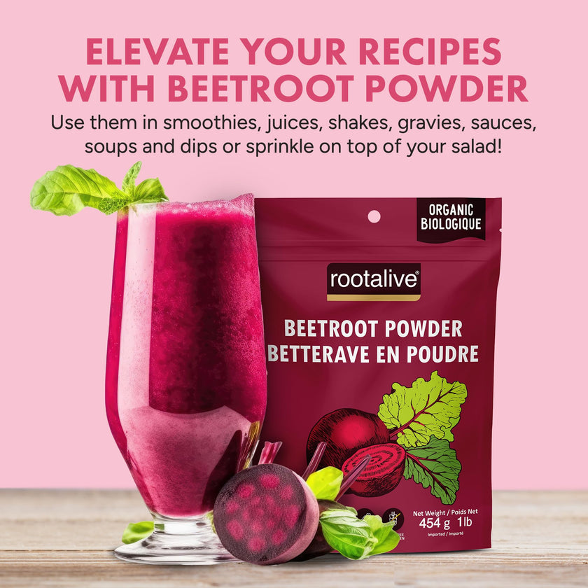 Rootalive Organic Beetroot Powder 454g (1lb) – Raw, Organic, Gluten-Free, Vegan, Ideal for Smoothies, Juice, Baking, Sauces & Natural Food Colour 🍁 All In One Marketplace Canada