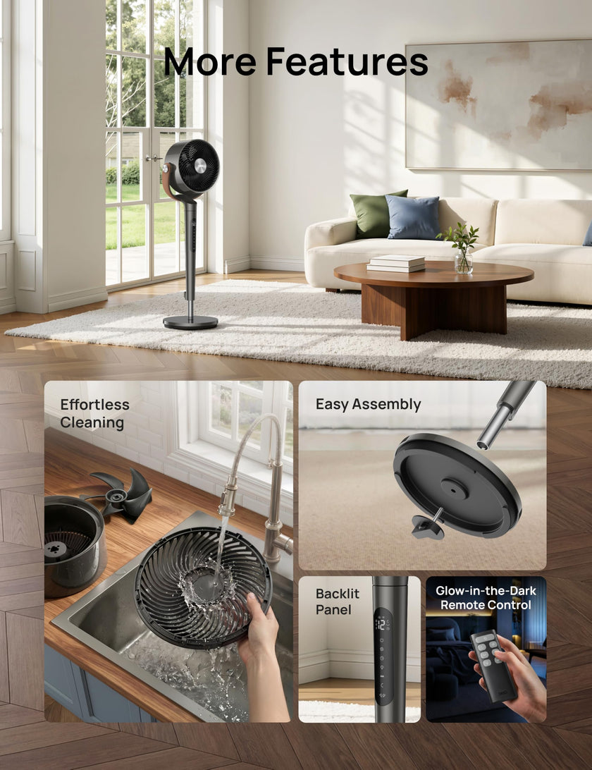 DREO Smart Fan For Bedroom, Standing Fans for Home, 120°+150° Oscillating Pedestal Fan Wi-Fi/Voice Control, 100ft 20db Quiet Circulator RGB Fan, DC Motor, 6 Modes, 12 Speeds, 37-42'' Adjustable Height 🍁 All In One Marketplace Canada