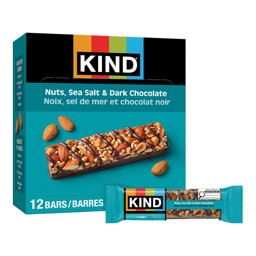 KIND Healthy Snacks Bars, Nuts, Sea Salt, & Dark Chocolate, Gluten Free, Low Sugar, High Fiber Snacks, 6g Protein, 12 Count 🍁 All In One Marketplace Canada