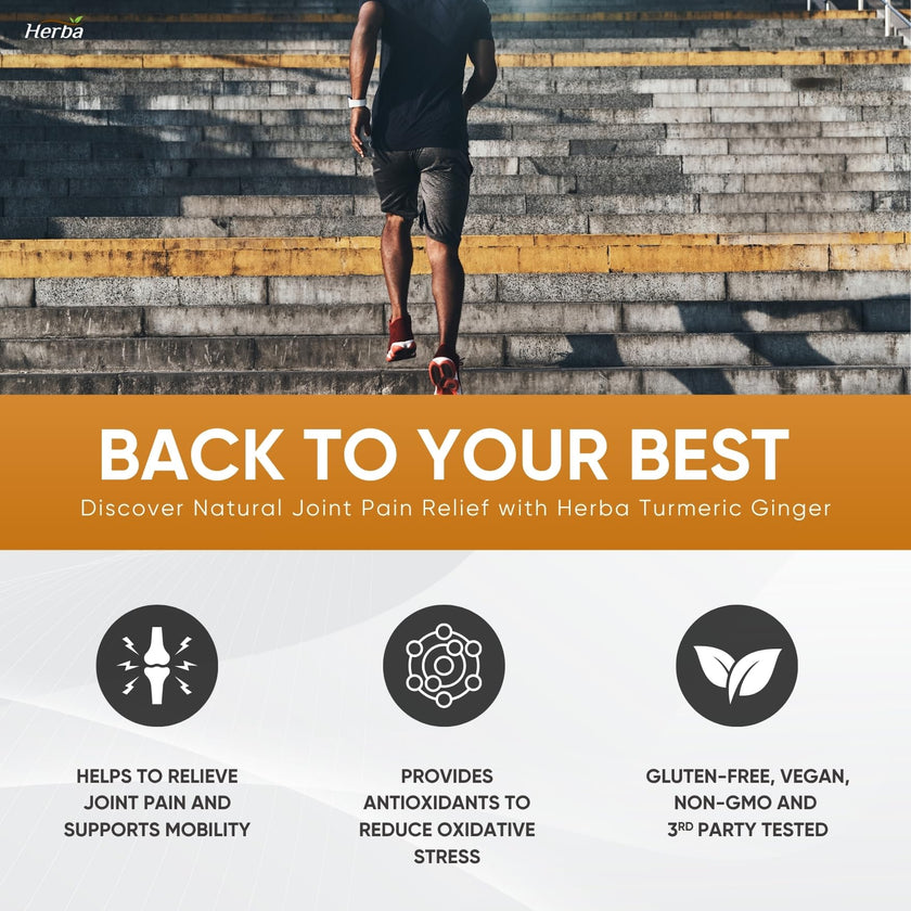 Herba Turmeric Supplements for Inflammation with Black Pepper and Ginger - 180 Capsules | 5,555mg Equiv. with 95% Turmeric Curcumin Supplements with Black Pepper | Joint Pain Relief | Made in Canada 🍁 All In One Marketplace Canada