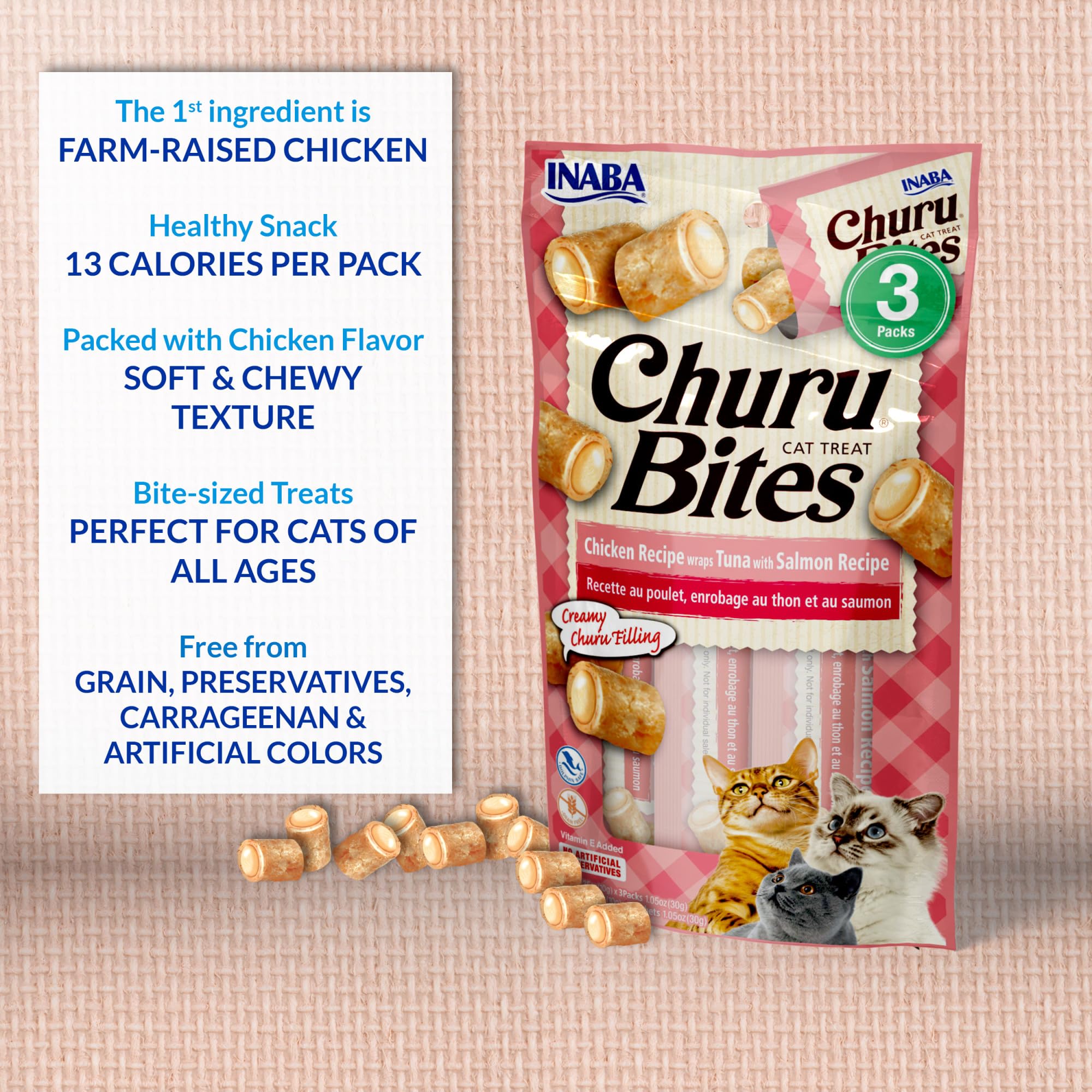 INABA Churu Bites Soft & Chewy Cat Treats, Tuna Salmon, 18ct 🍁 All In One Marketplace Canada